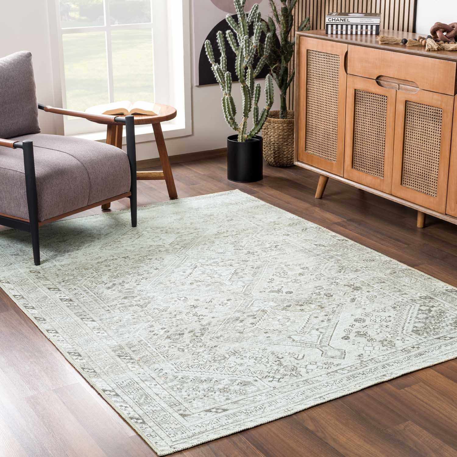 Barny Sage Flat Pile Washable Rug - Bibenanova