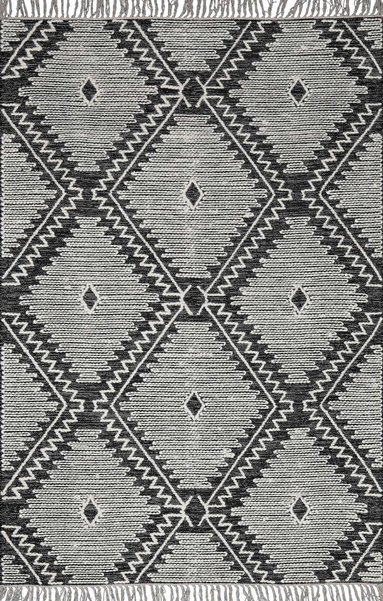 Brownhills Cream&Black Trellis Cotton Area Rug - Bibenanova