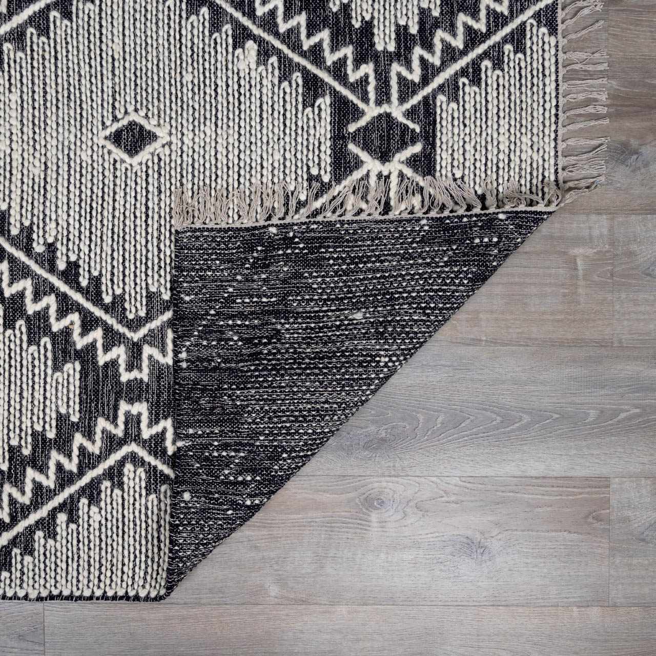 Brownhills Cream&Black Trellis Cotton Area Rug - Bibenanova