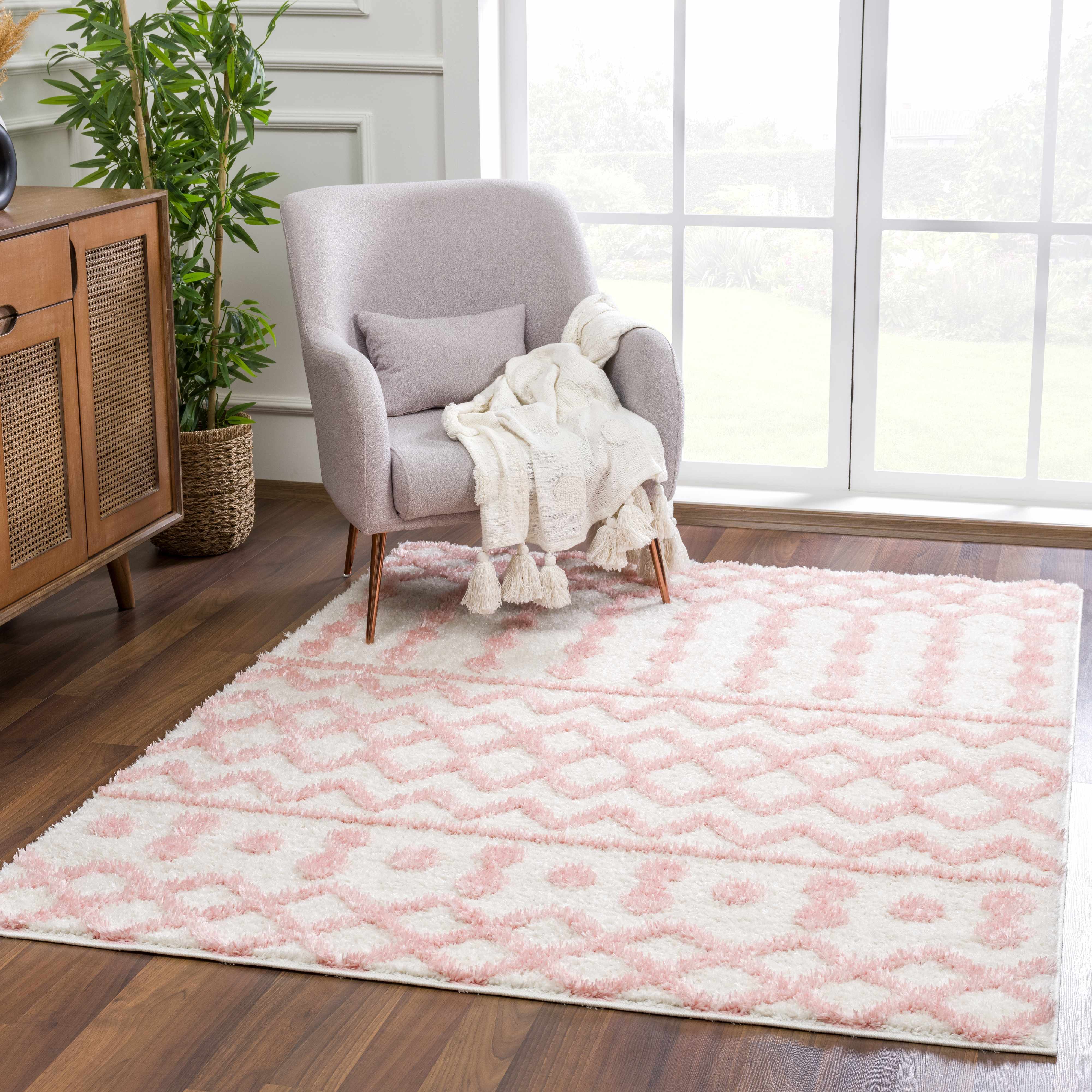 Darva Pink Plush Area Carpet - Bibenanova