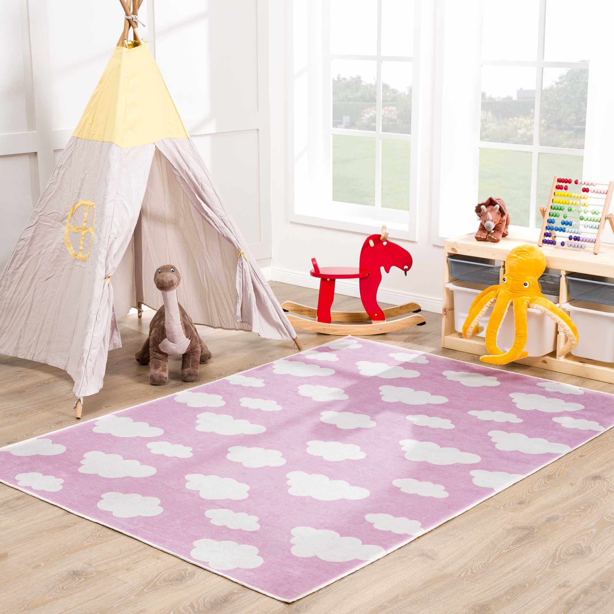 Nizar Pink Cloud Washable Kids Rug - Clearance - Bibenanova usa