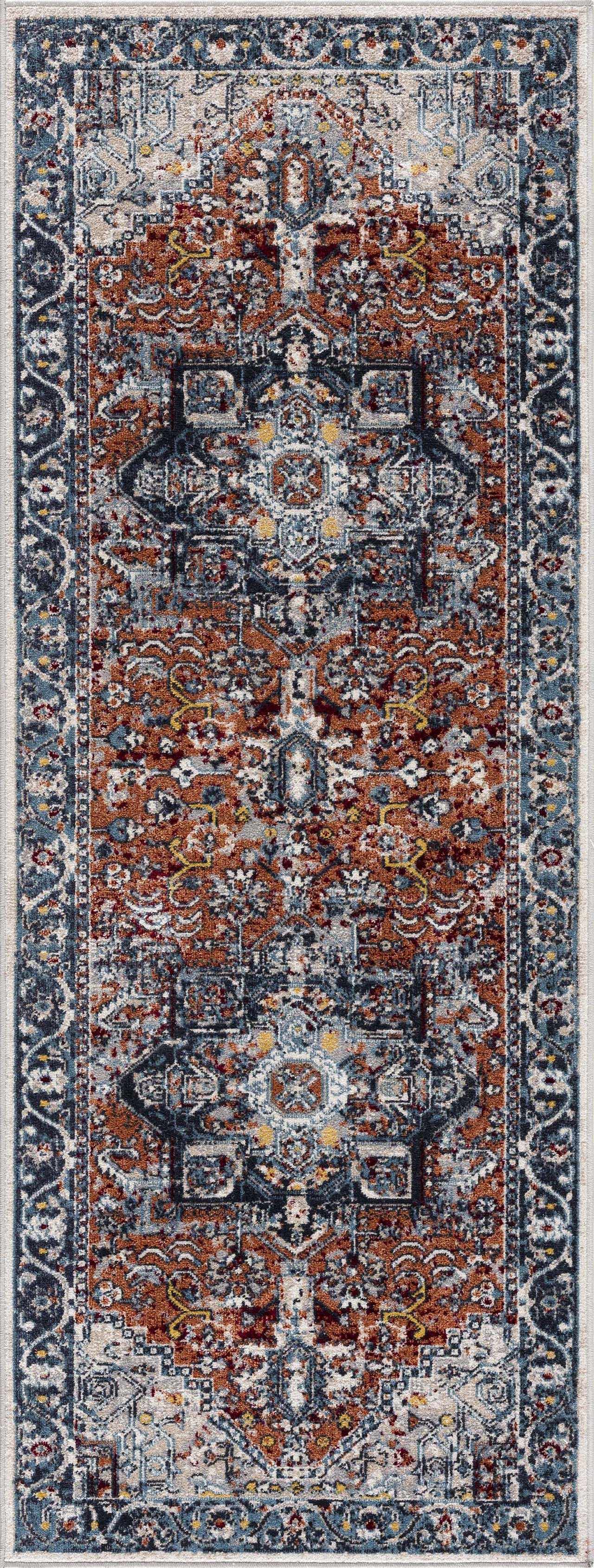Cabacungan Blue & Rust Washable Area Rug - Clearance - Bibenanova usa
