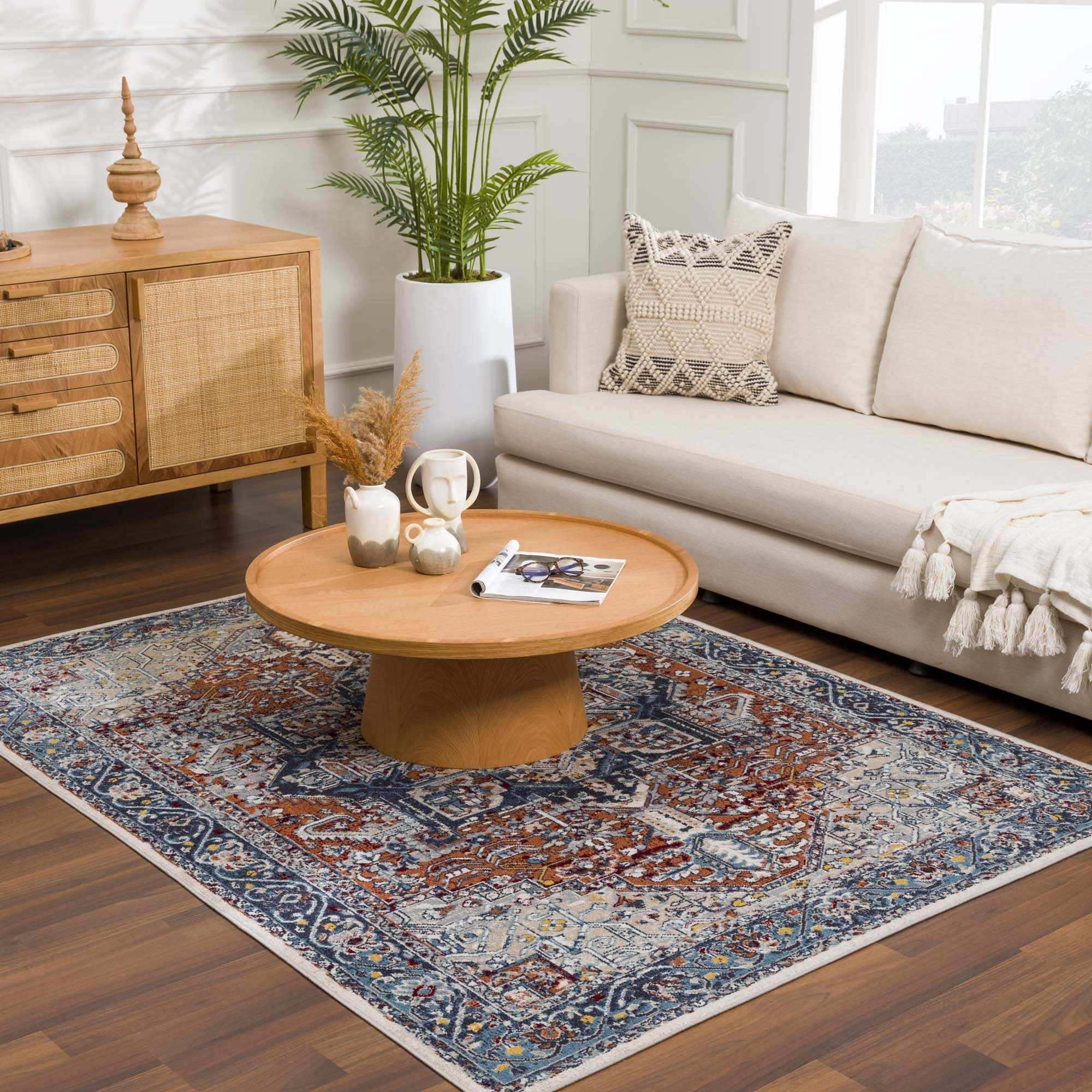 Cabacungan Blue & Rust Washable Area Rug - Clearance - Bibenanova usa