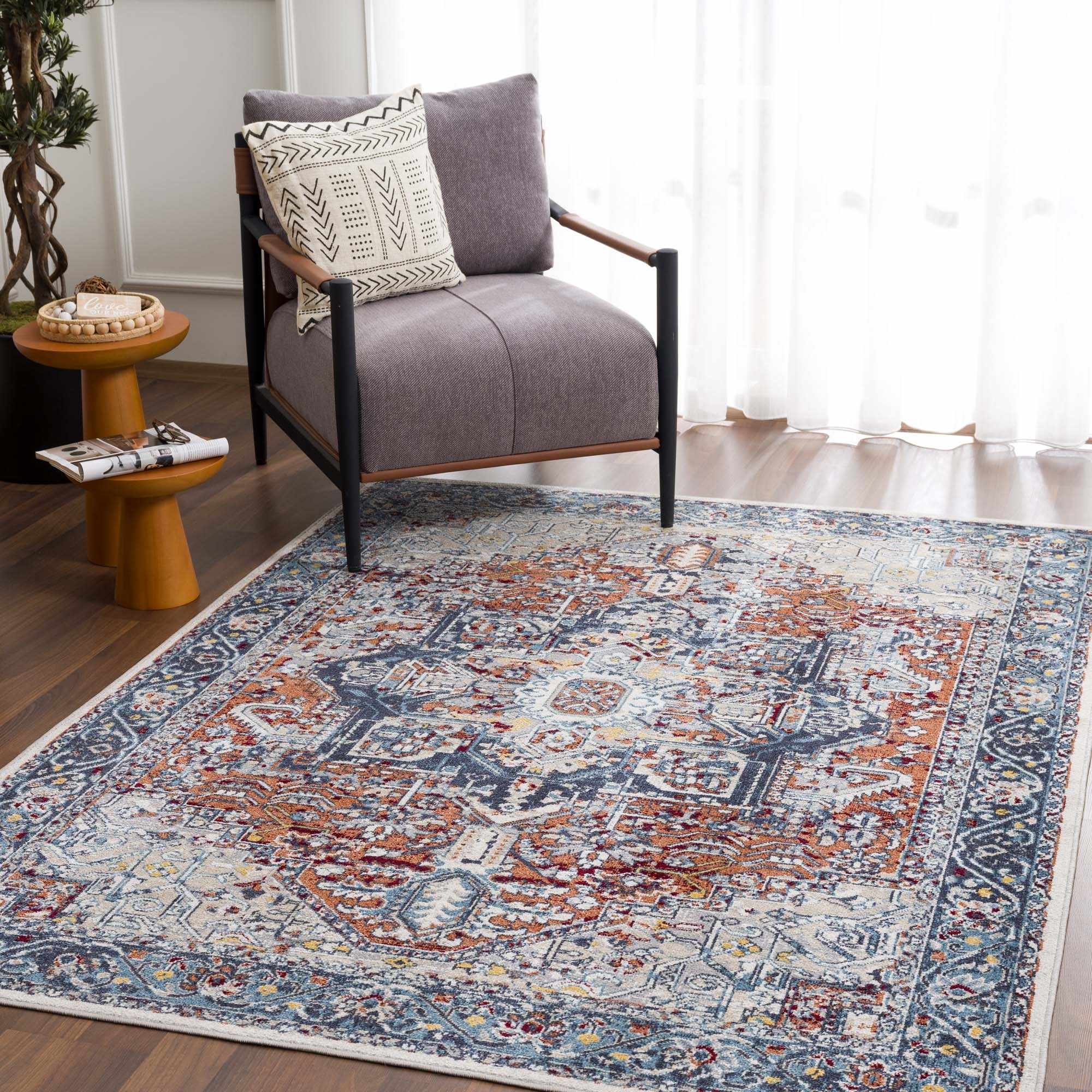 Cabacungan Blue & Rust Washable Area Rug - Clearance - Bibenanova usa