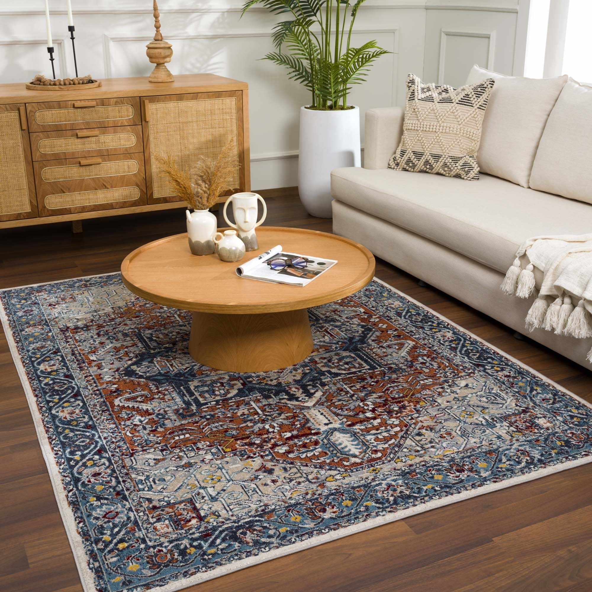 Cabacungan Blue & Rust Washable Area Rug - Clearance - Bibenanova usa