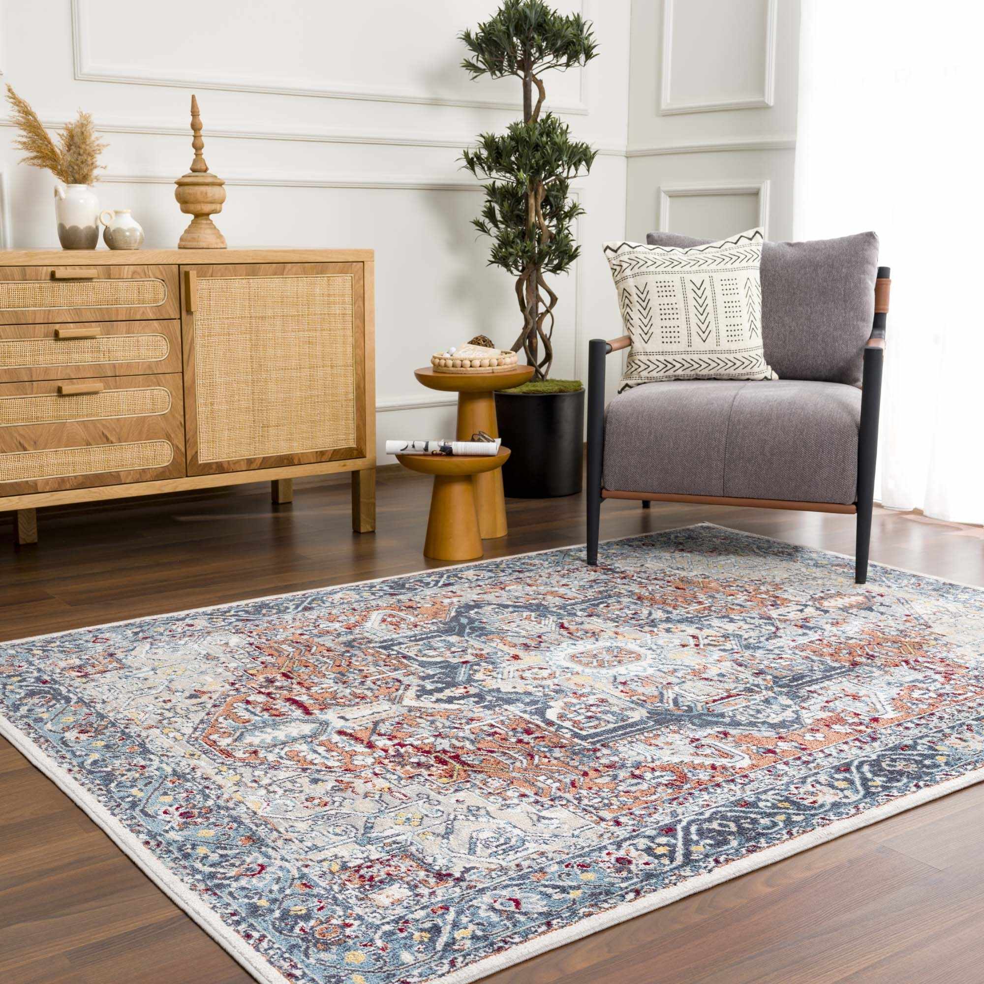 Cabacungan Blue & Rust Washable Area Rug - Clearance - Bibenanova usa