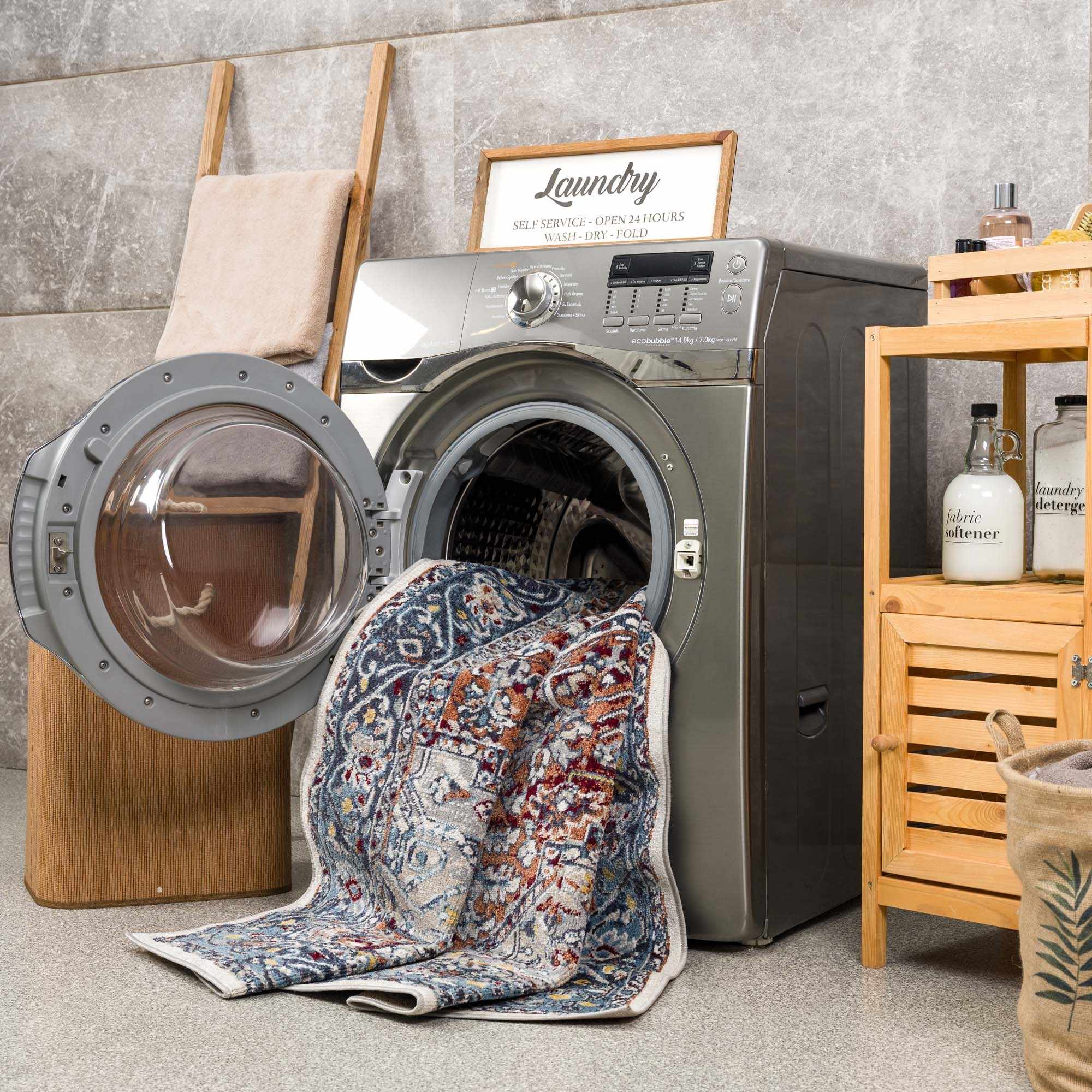 Cabacungan Blue & Rust Washable Area Rug - Clearance - Bibenanova usa