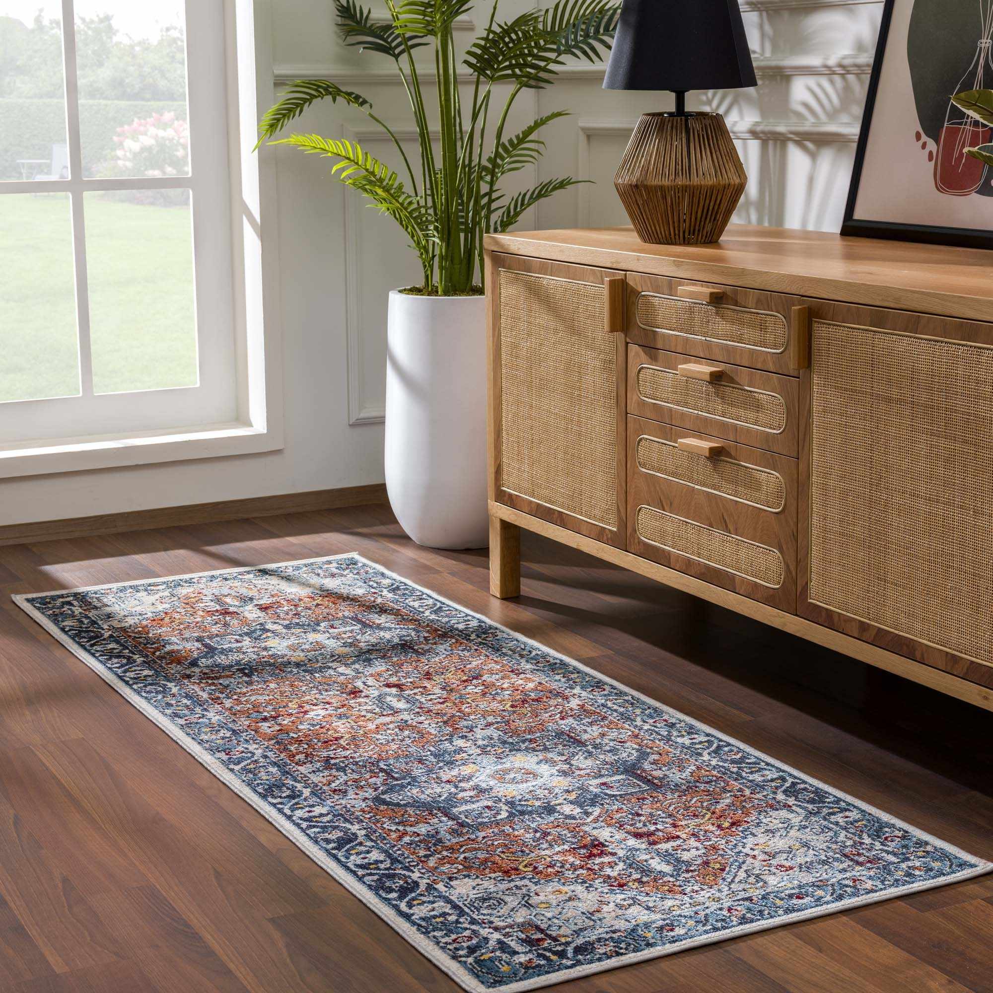 Cabacungan Blue & Rust Washable Area Rug - Clearance - Bibenanova usa