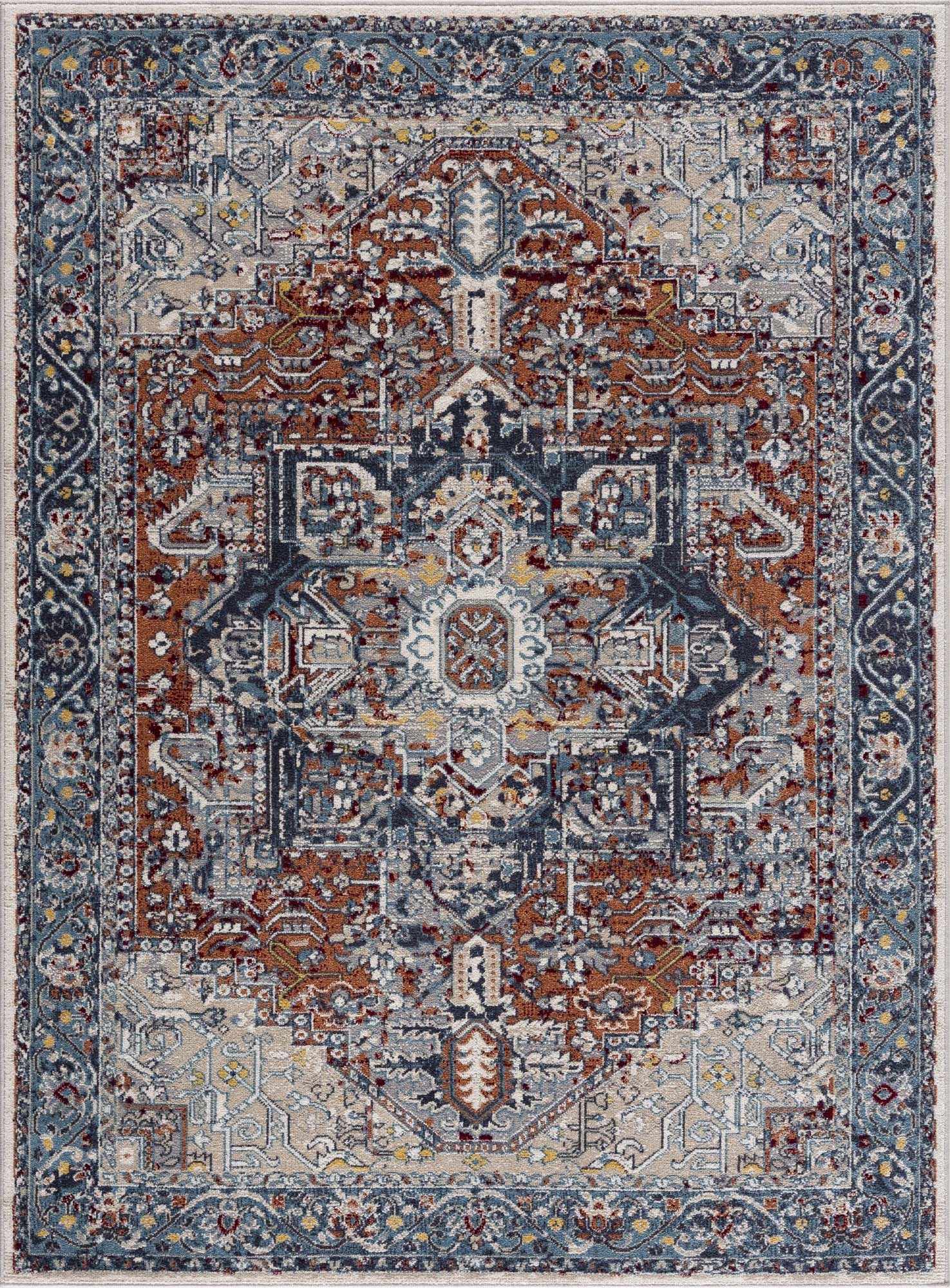 Cabacungan Blue & Rust Washable Area Rug - Clearance - Bibenanova usa