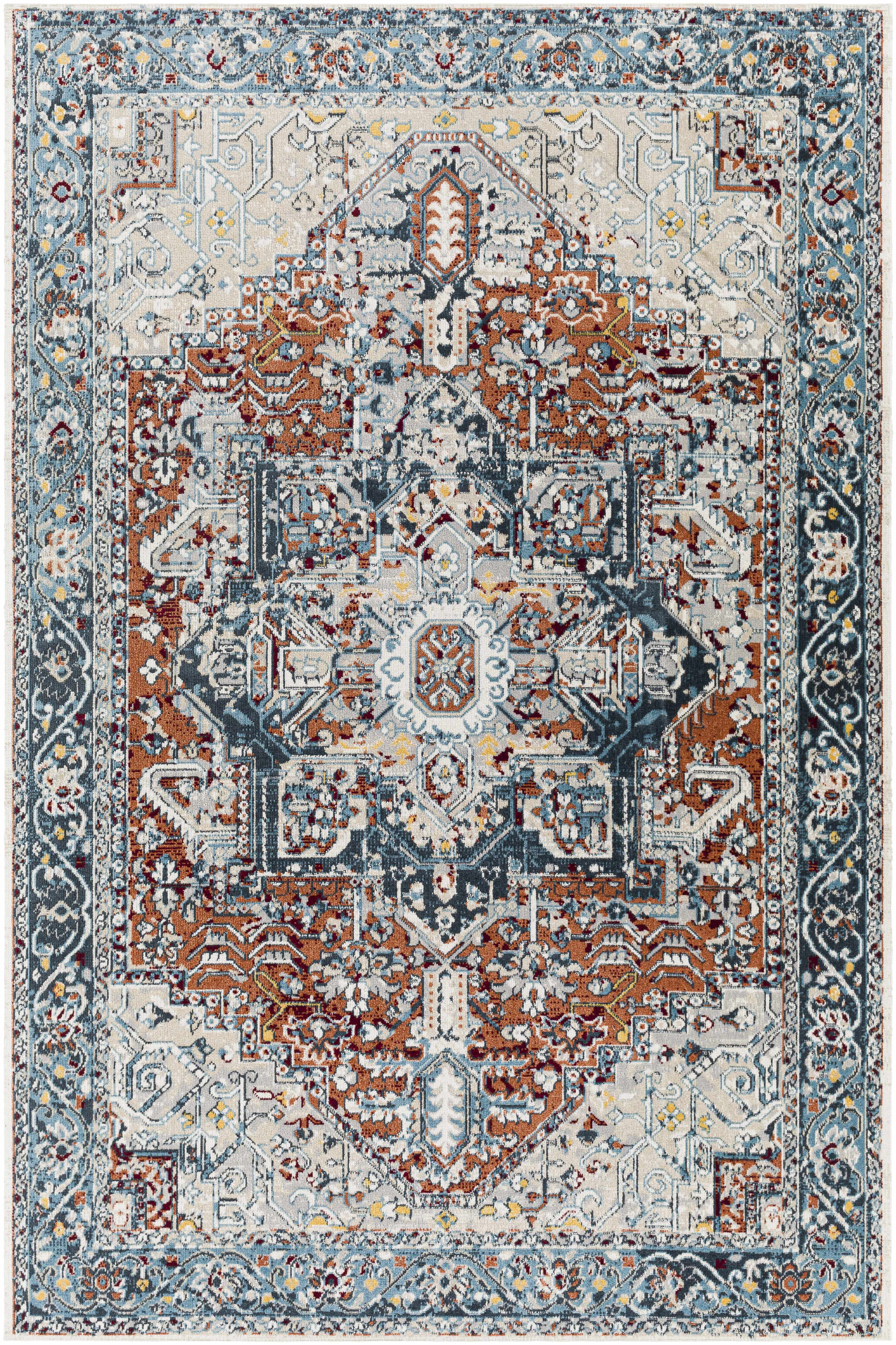 Cabacungan Blue & Rust Washable Area Rug - Clearance - Bibenanova usa