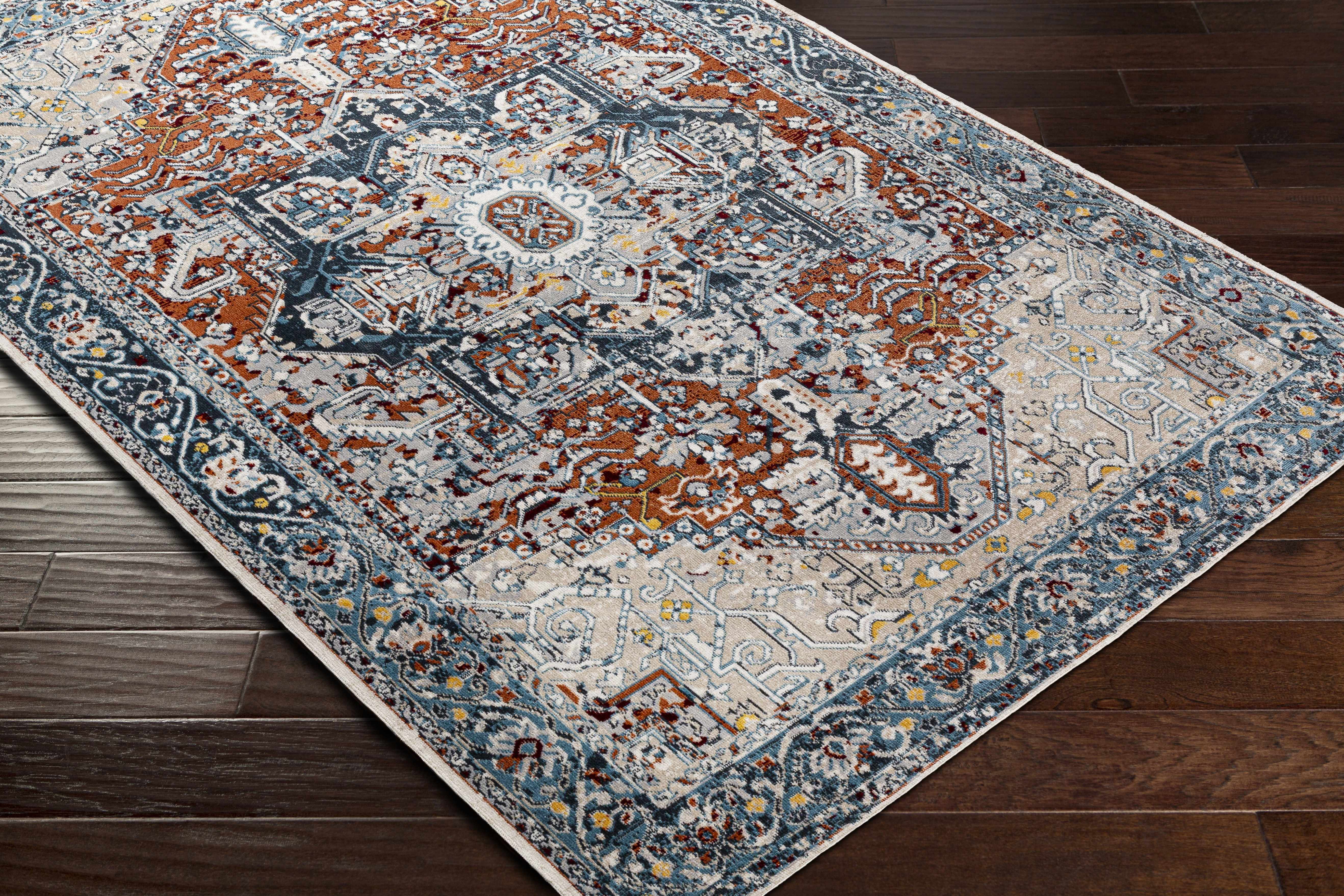Cabacungan Blue & Rust Washable Area Rug - Clearance - Bibenanova usa