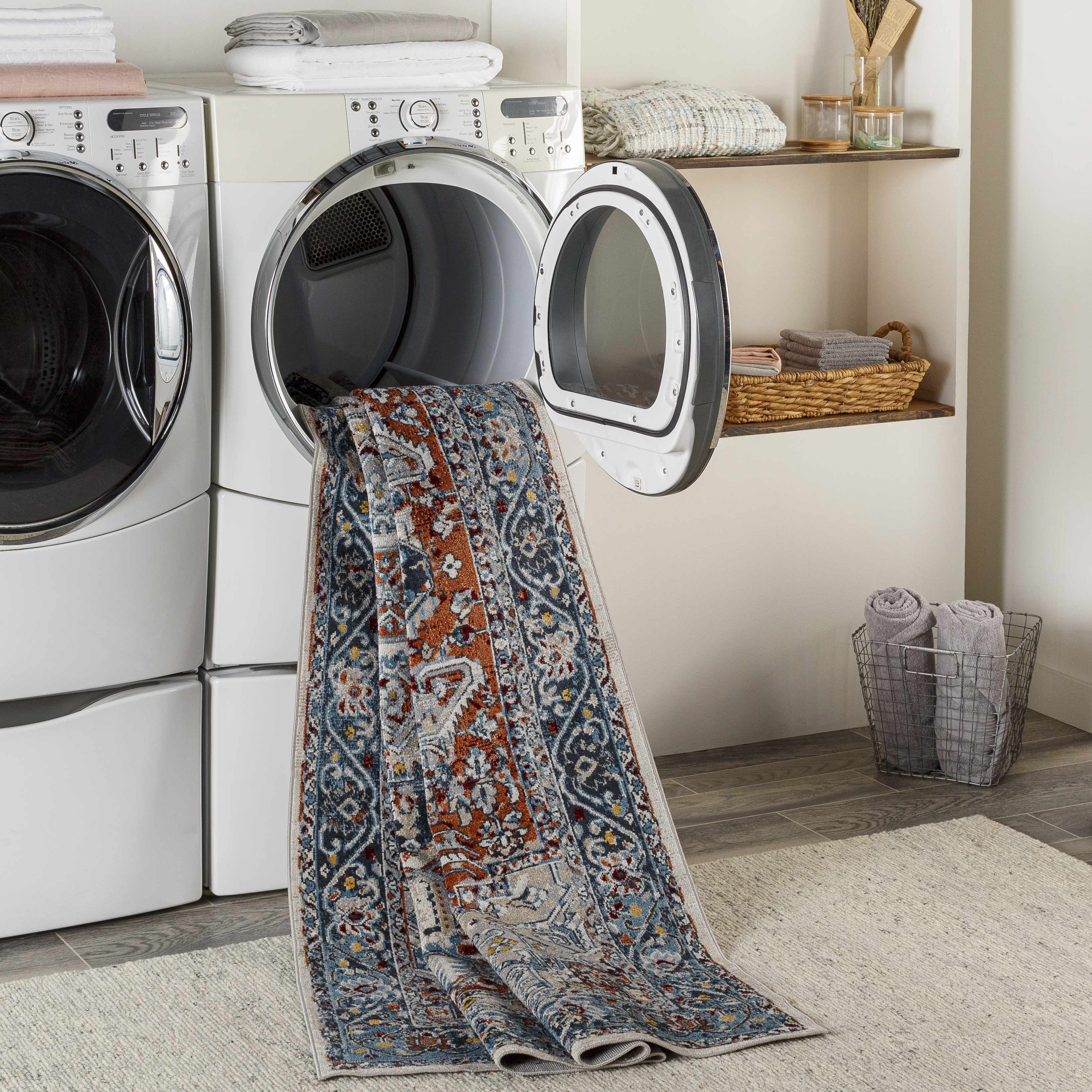 Cabacungan Blue & Rust Washable Area Rug - Clearance - Bibenanova usa