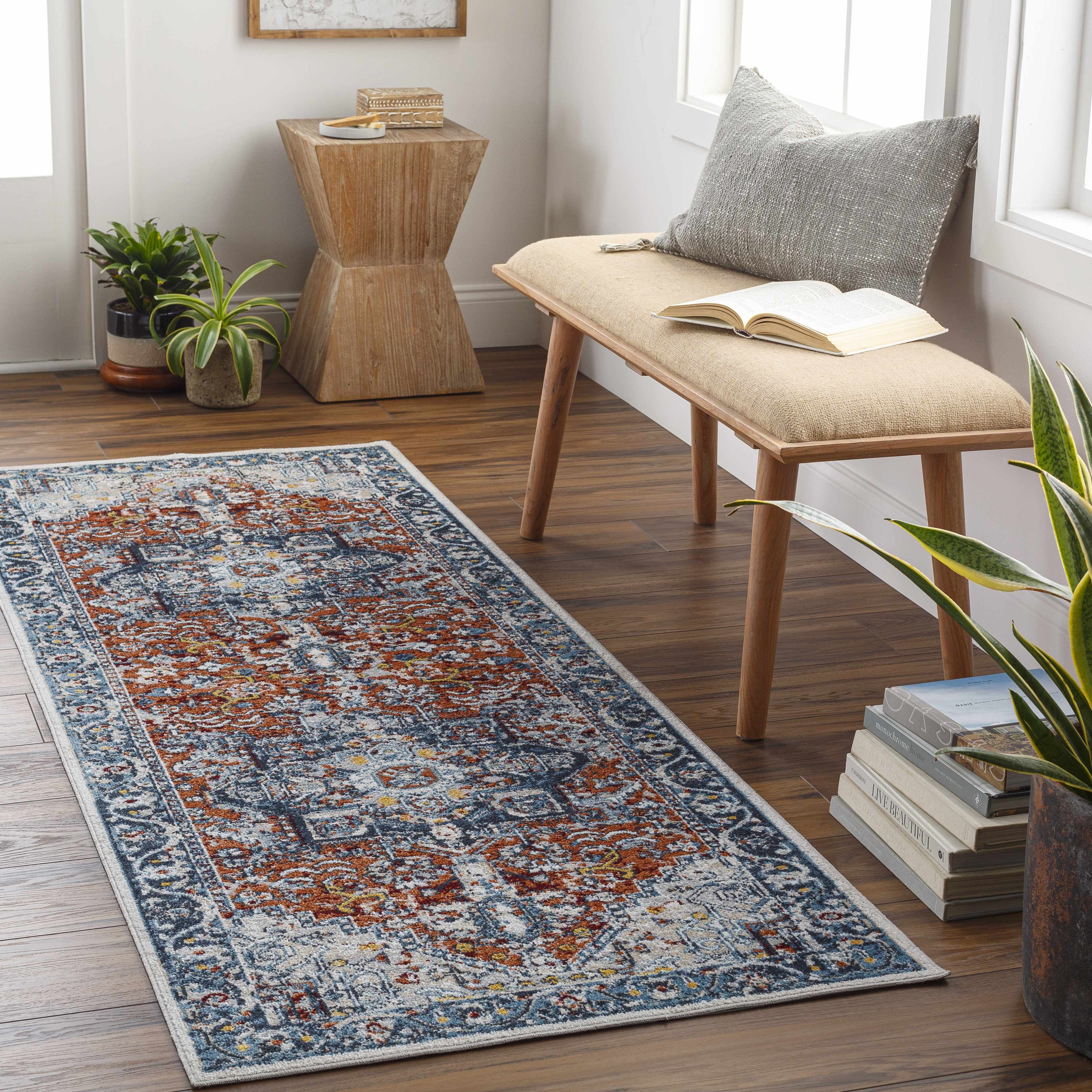 Cabacungan Blue & Rust Washable Area Rug - Clearance - Bibenanova usa