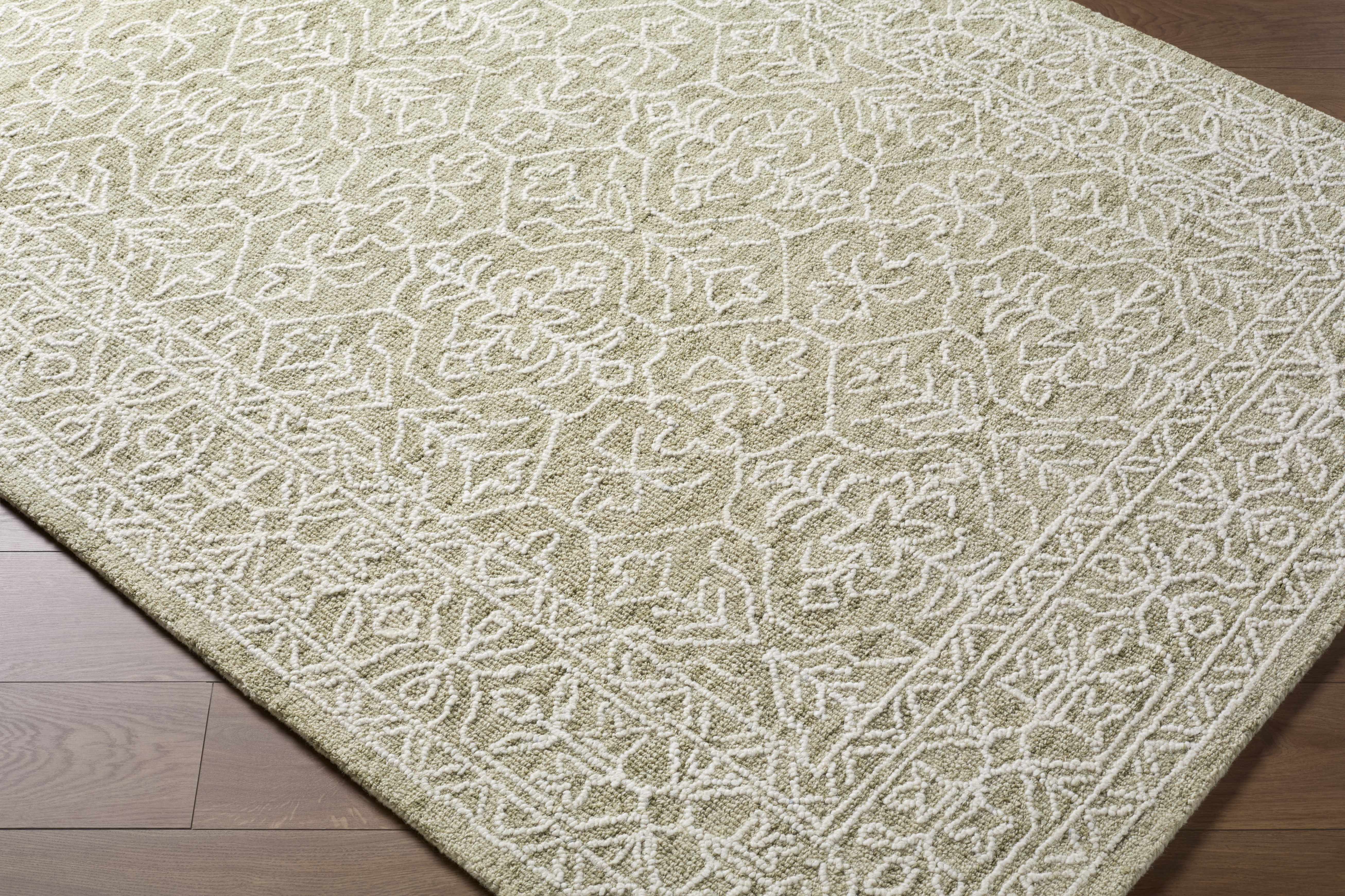 Yadid Green Wool Area Rug - Bibenanova usa