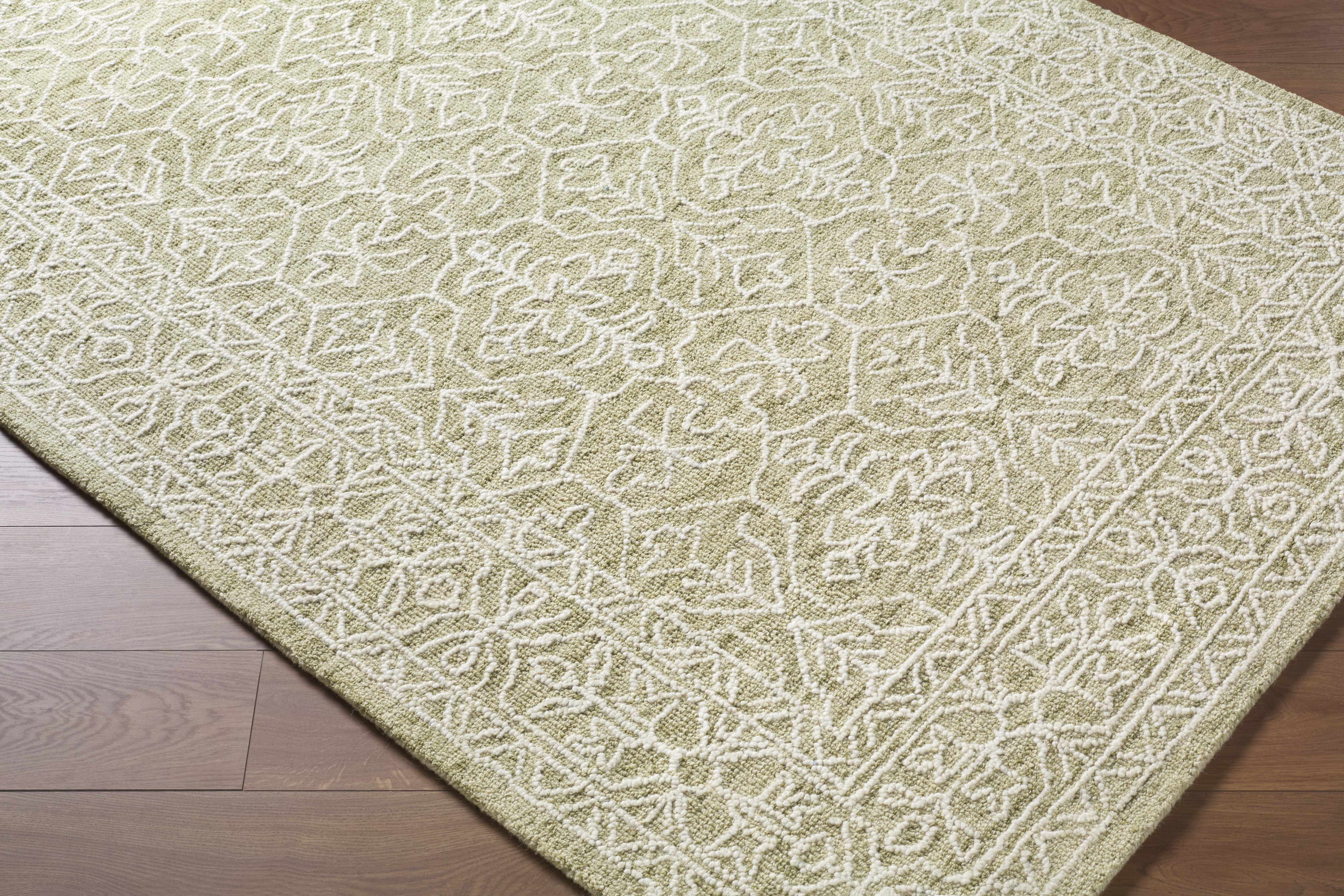 Yadid Green Wool Area Rug - Bibenanova usa