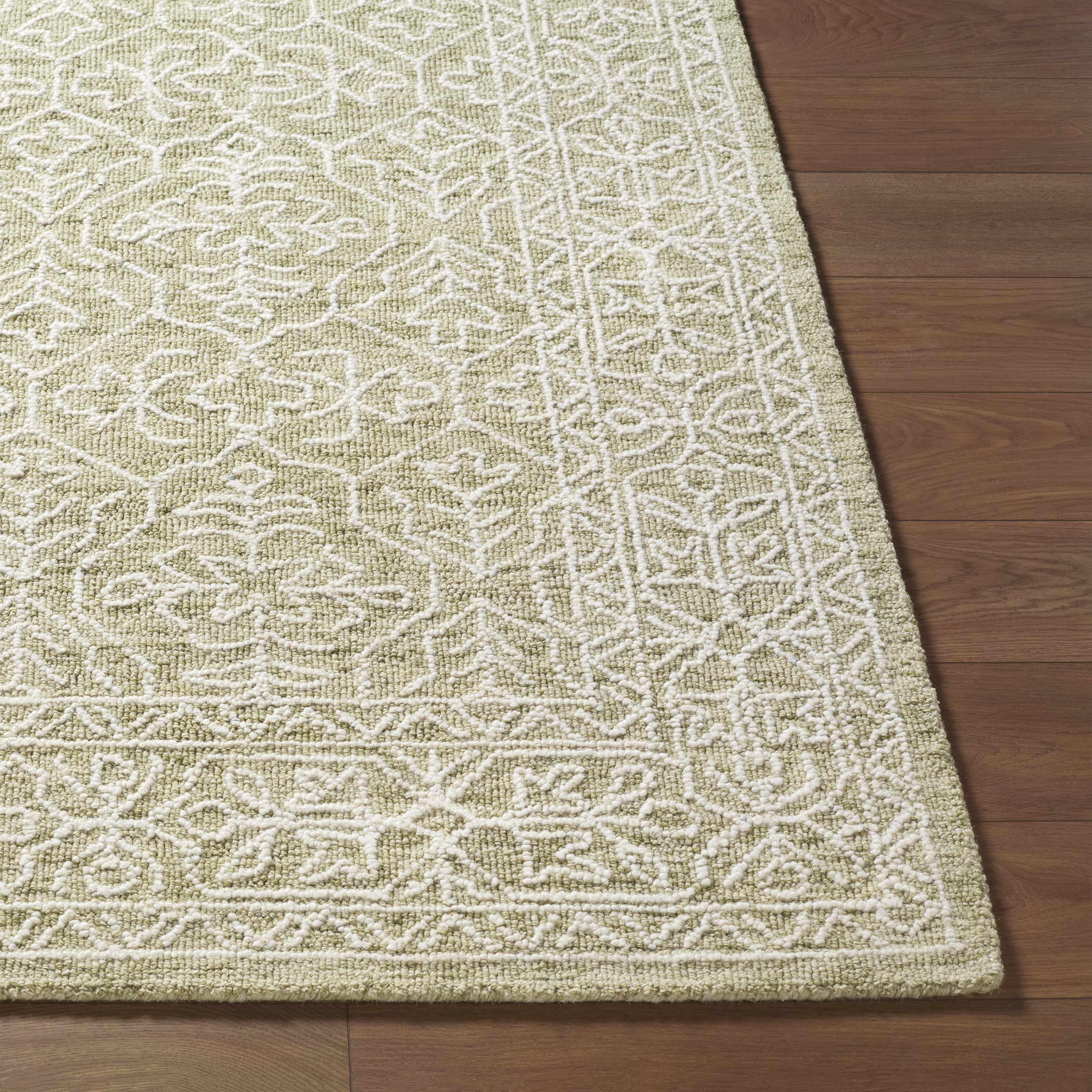 Yadid Green Wool Area Rug - Bibenanova usa