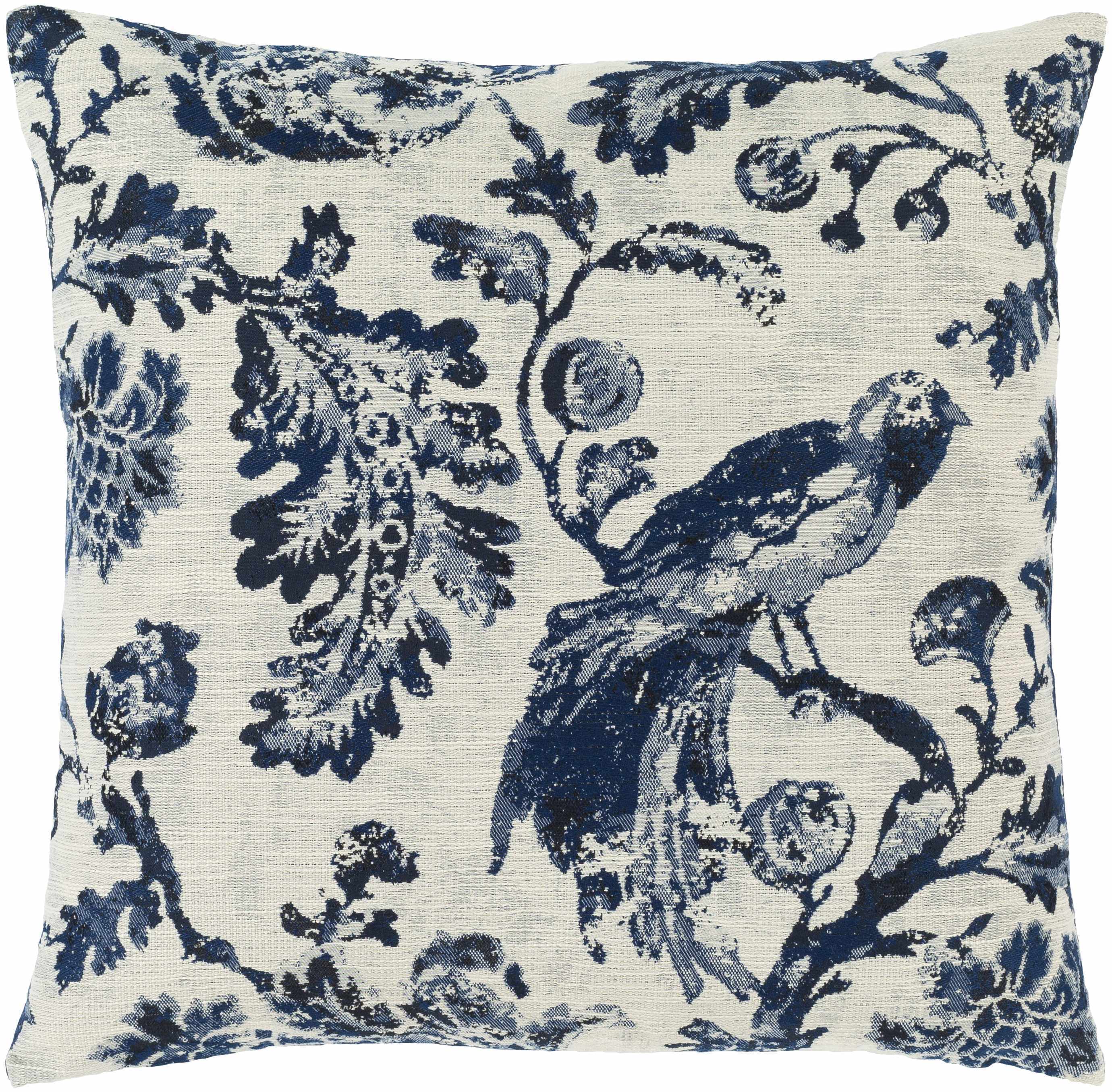Agricola Navy Floral Bird Throw Pillow - Bibenanova
