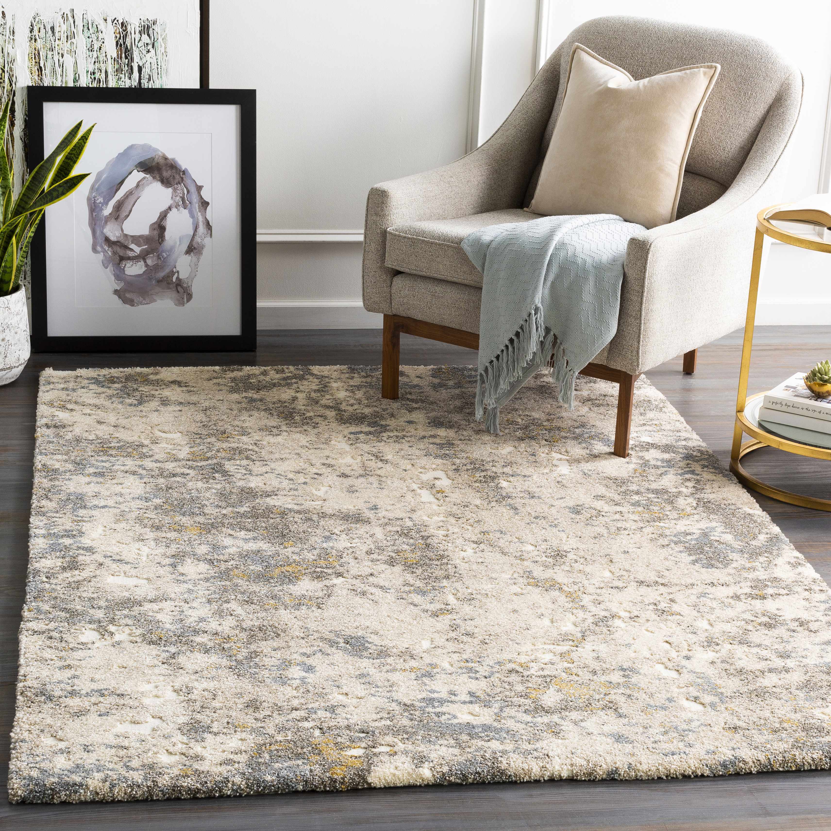 Alabaster Abstract Thick Luxe Rug - Bibenanova