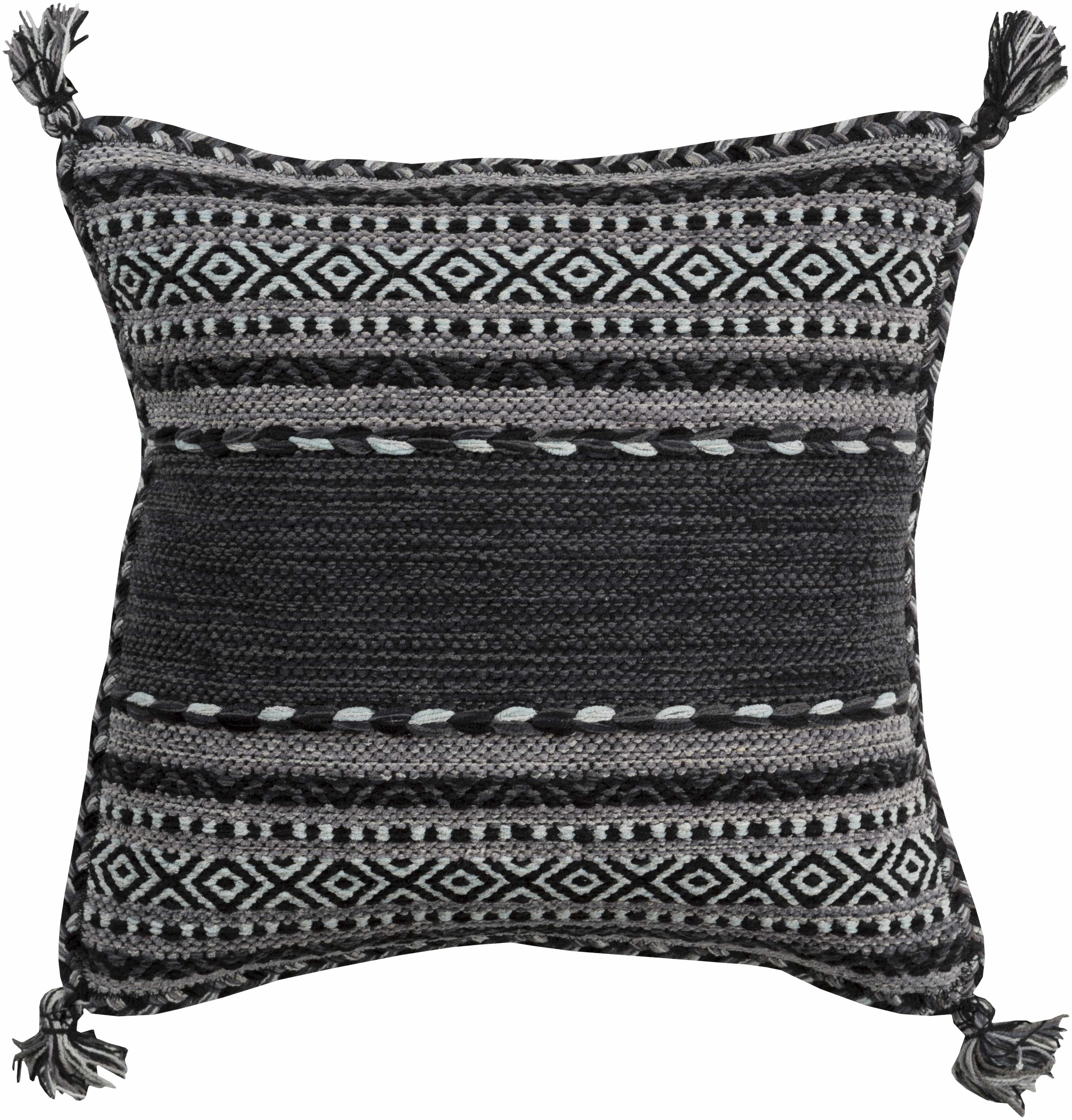 Bensalem Black Geometric Fringe Throw Pillow - Bibenanova
