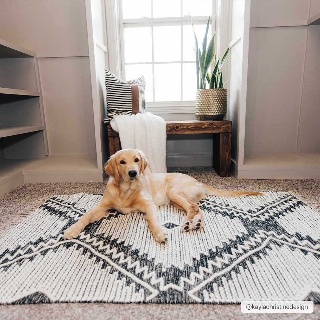 Brownhills Cream&Black Trellis Cotton Area Rug - Bibenanova