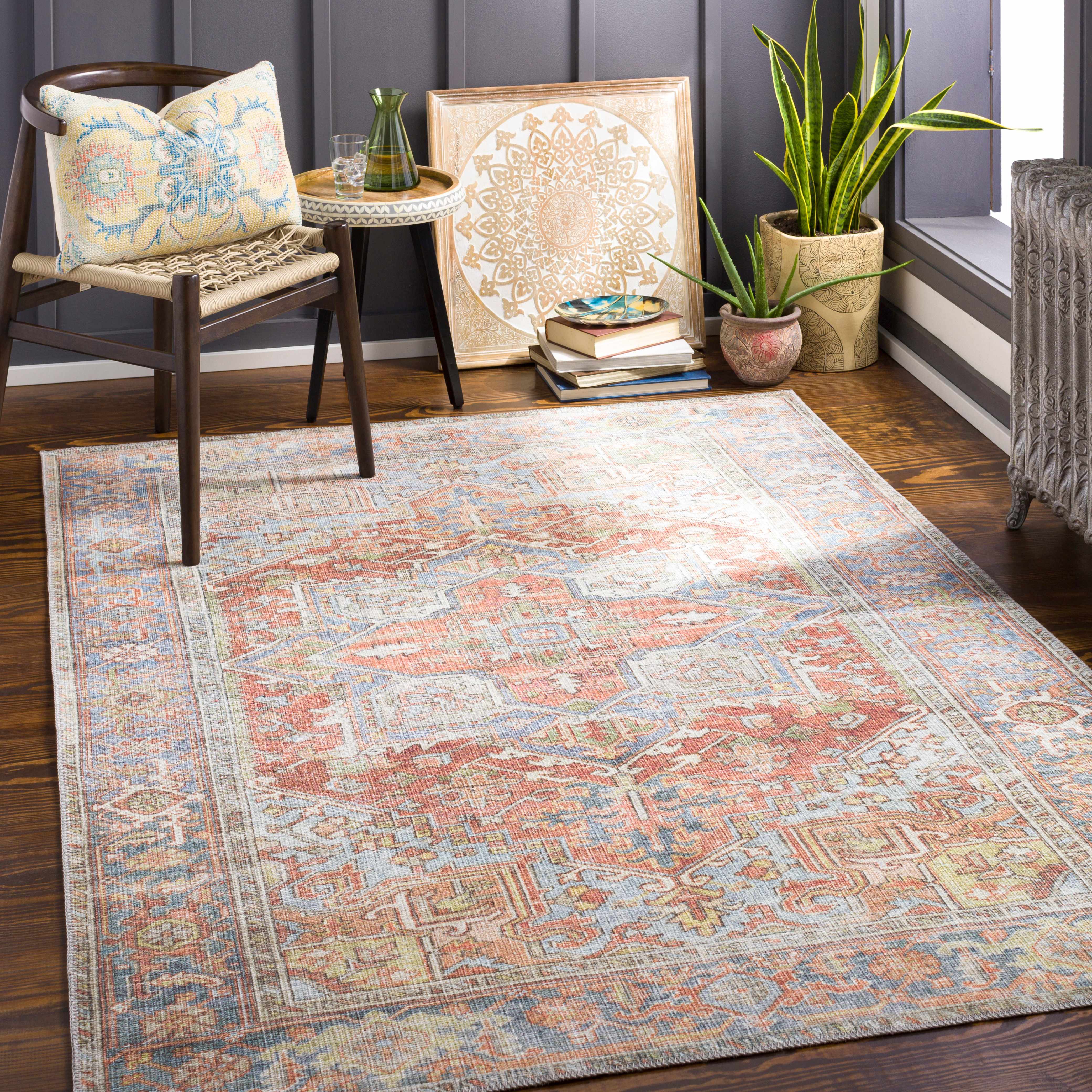 Rust Maayon Washable Rug - Bibenanova usa