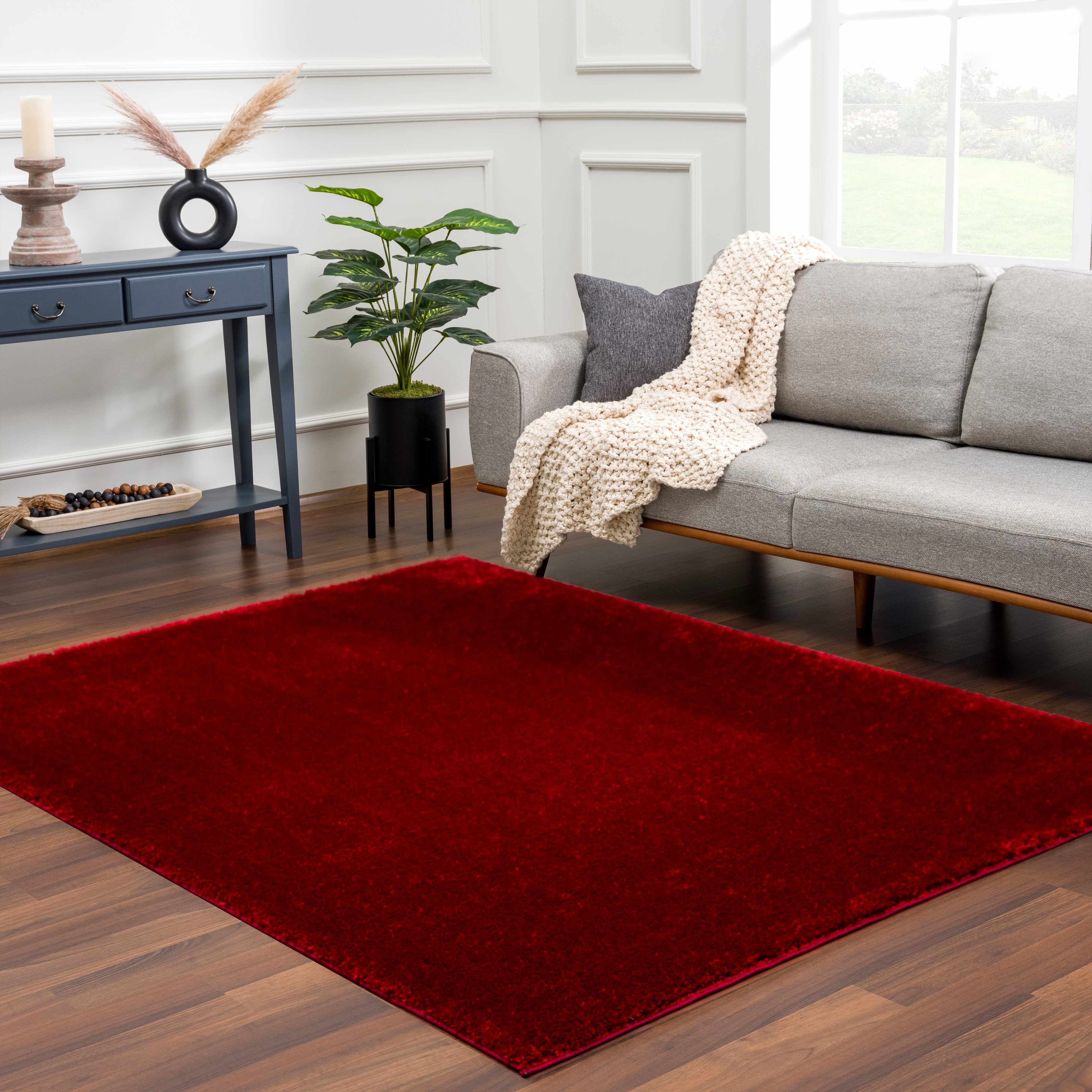Heavenly Solid Red Plush Rug - Clearance - Bibenanova