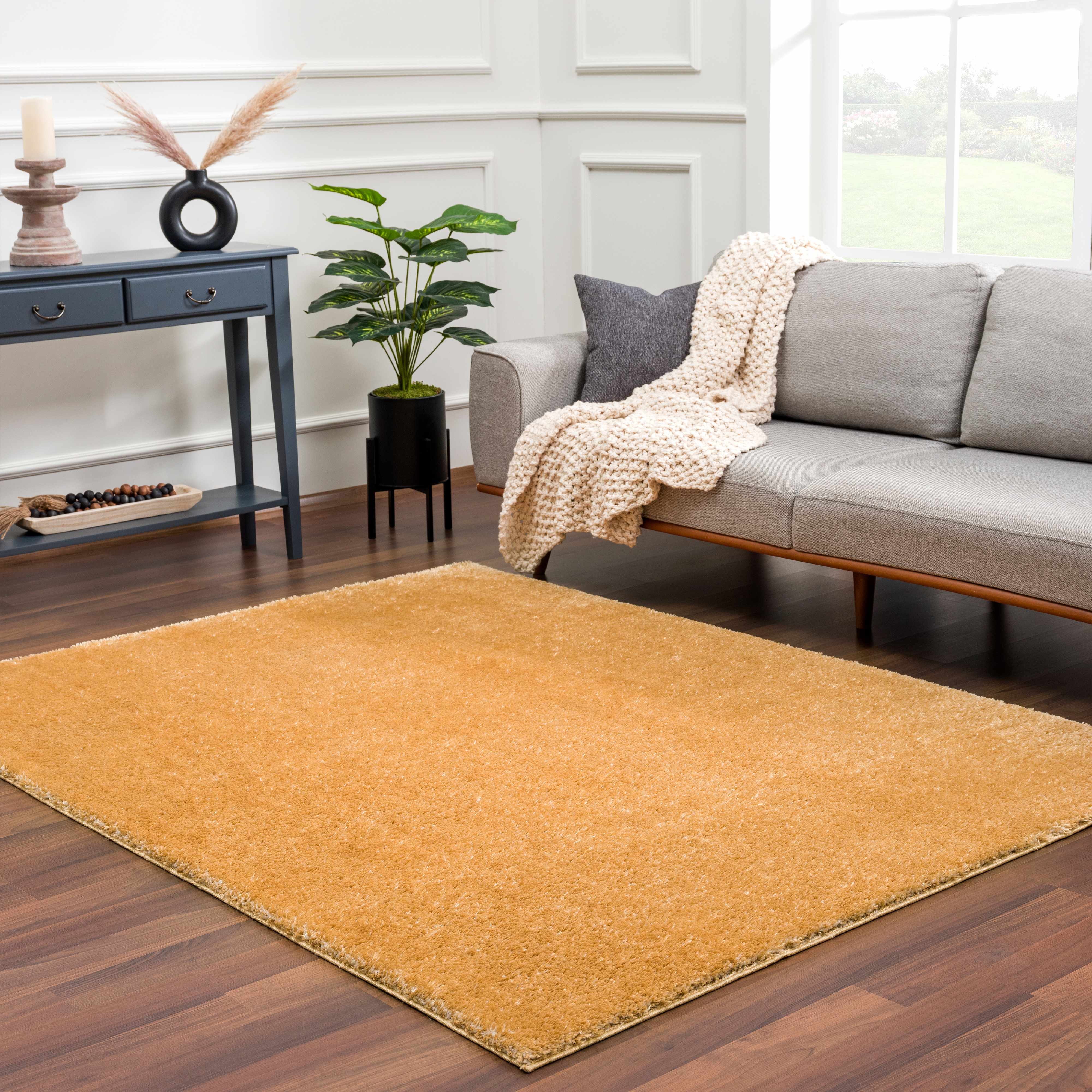 Heavenly Solid Mustard Plush Rug - Clearance - Bibenanova