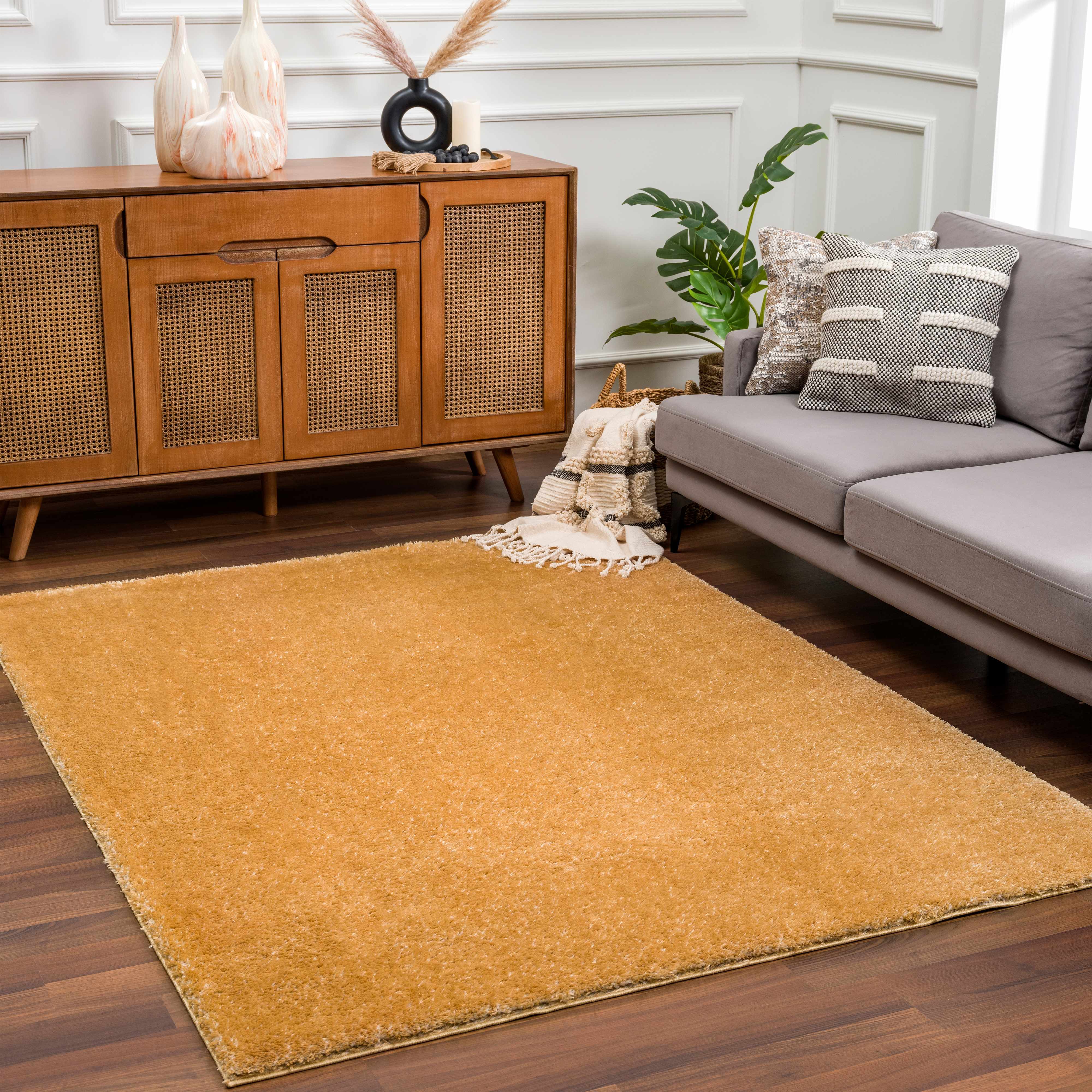 Heavenly Solid Mustard Plush Rug - Clearance - Bibenanova