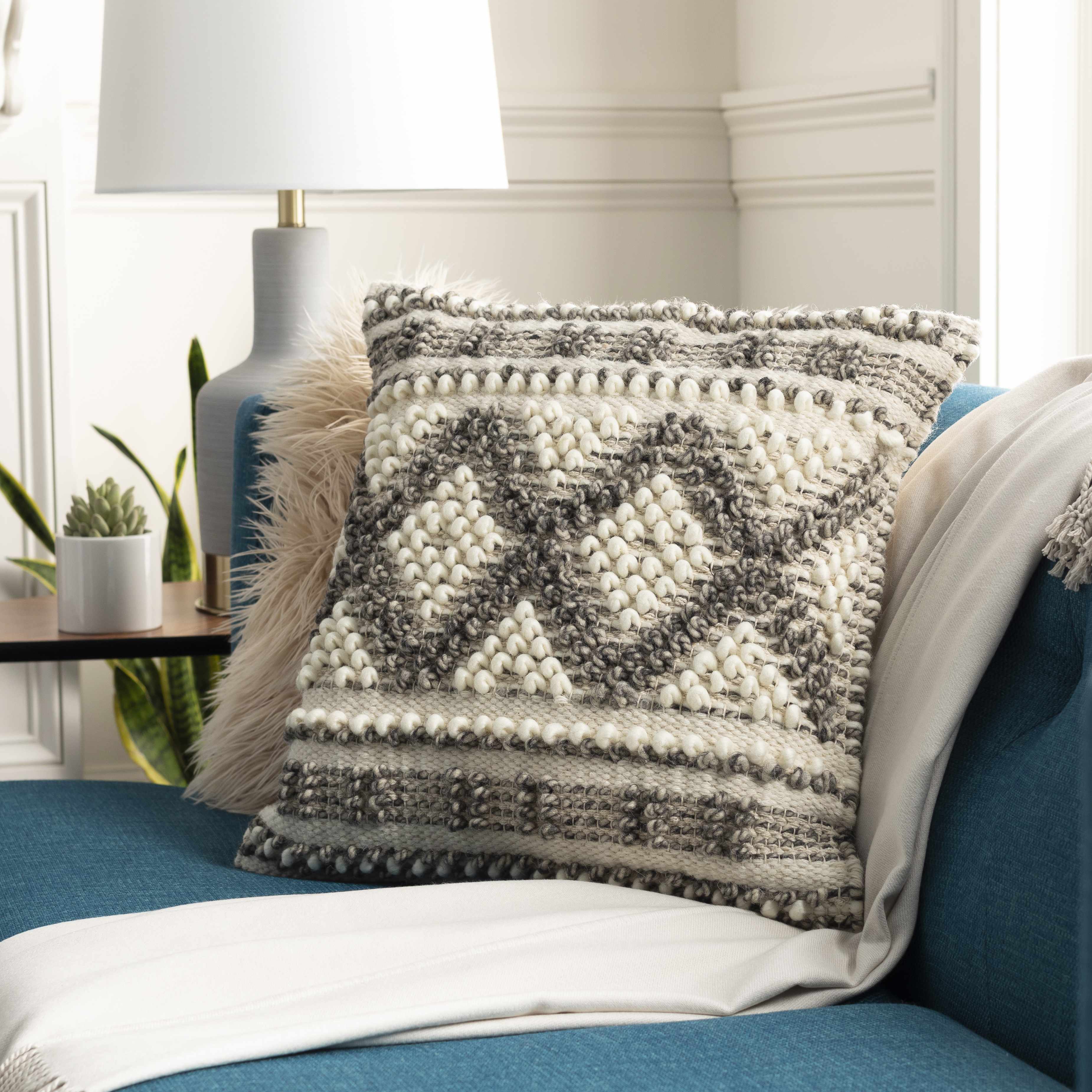 Sagamore Cream Trellis Wool&Cotton Throw Pillow - Bibenanova