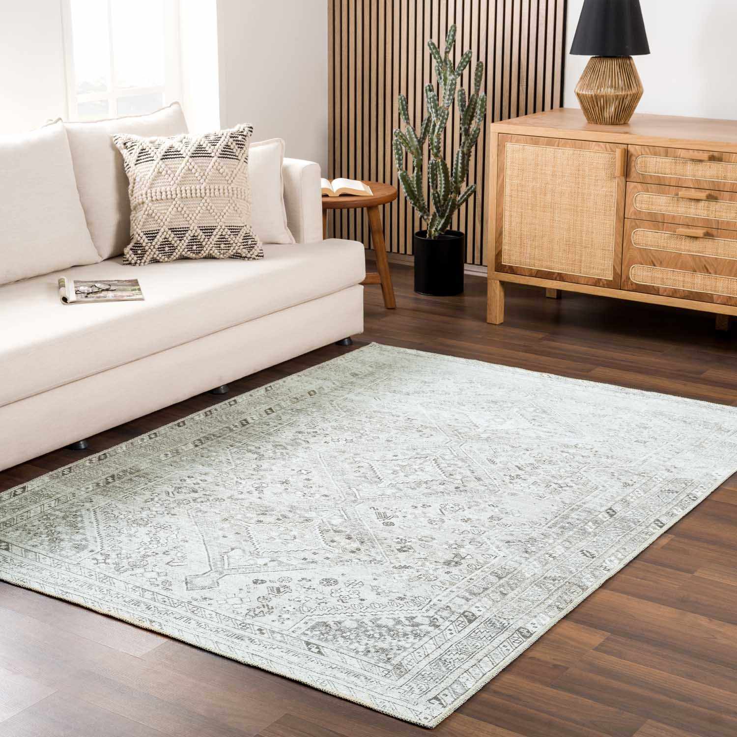 Barny Sage Flat Pile Washable Rug - Bibenanova