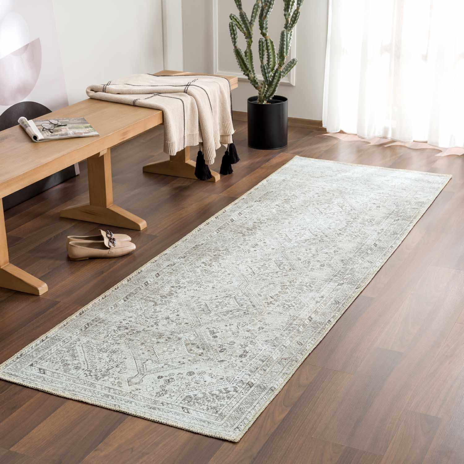 Barny Sage Flat Pile Washable Rug - Bibenanova