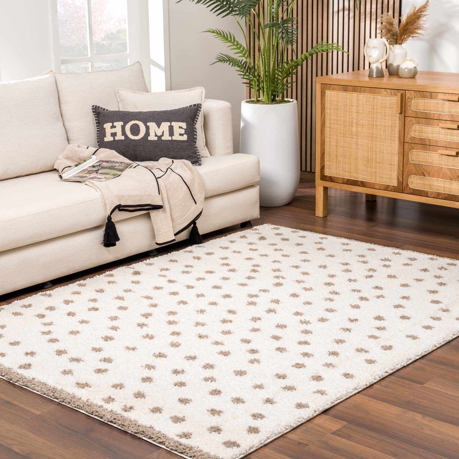 Chaia Dotted Cream & Brown Plush Rug - Bibenanova