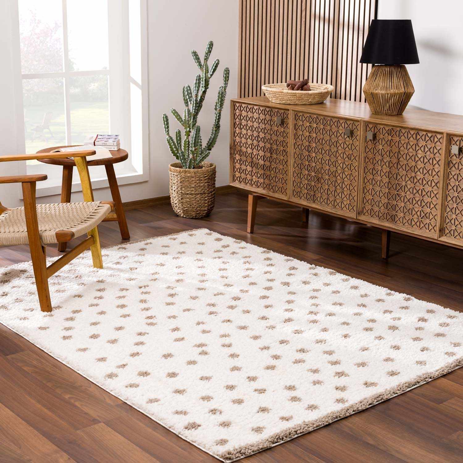 Chaia Dotted Cream & Brown Plush Rug - Bibenanova