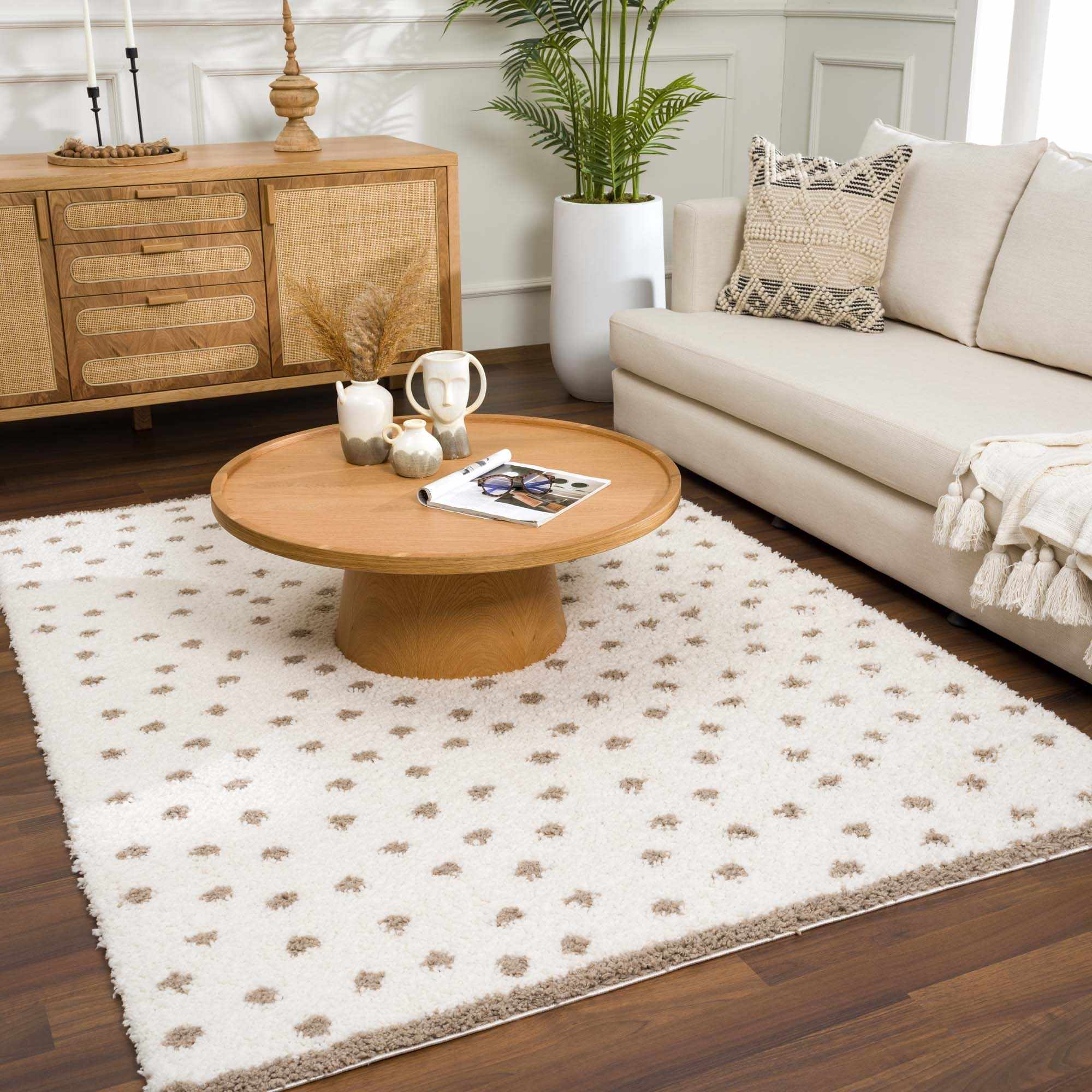 Chaia Dotted Cream & Brown Plush Rug - Bibenanova