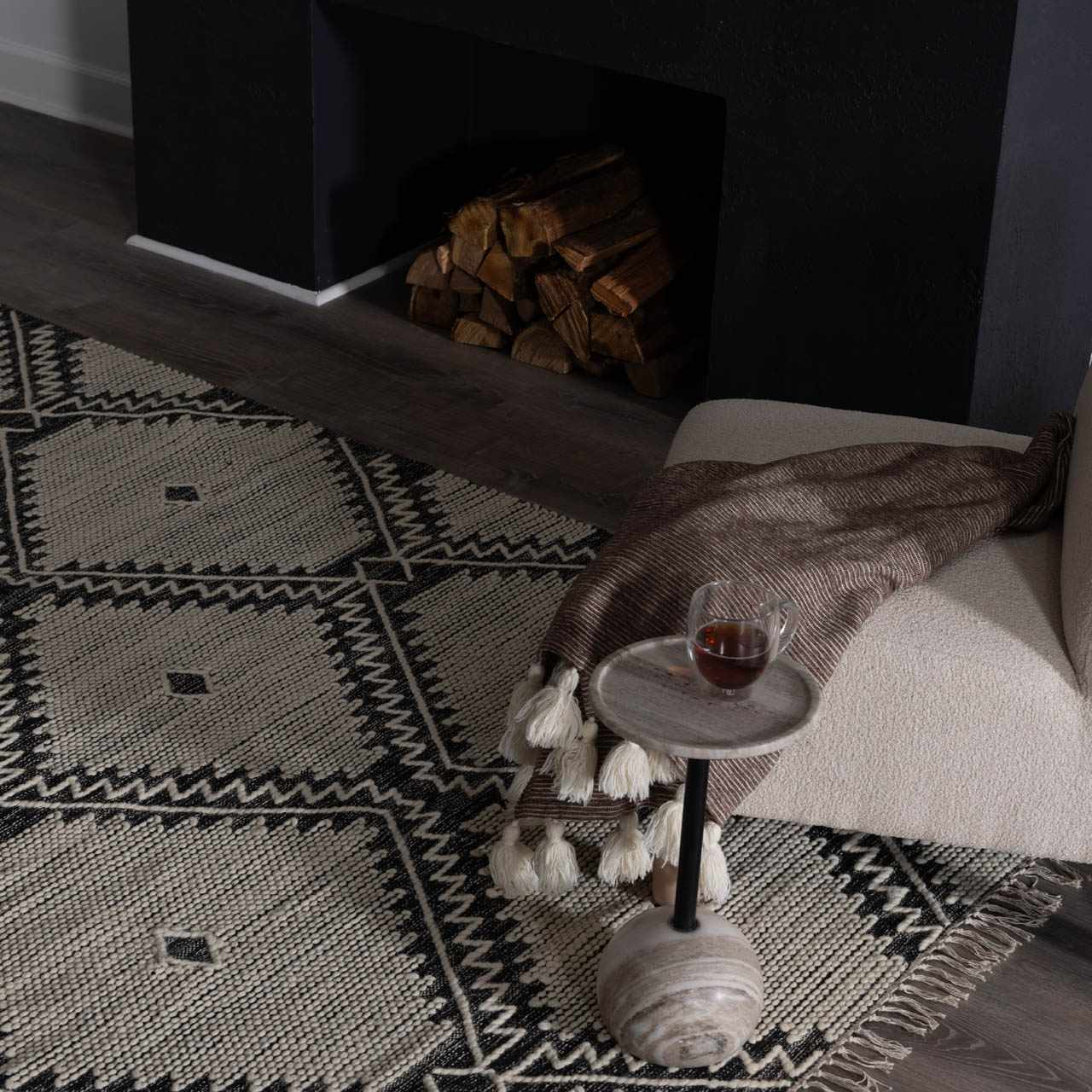 Brownhills Cream&Black Trellis Cotton Area Rug - Bibenanova