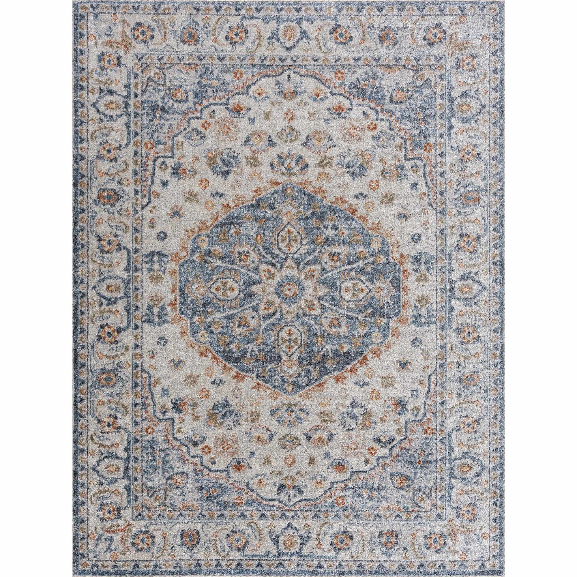 Hiti Cream&Blue Washable Rug - Clearance - Bibenanova