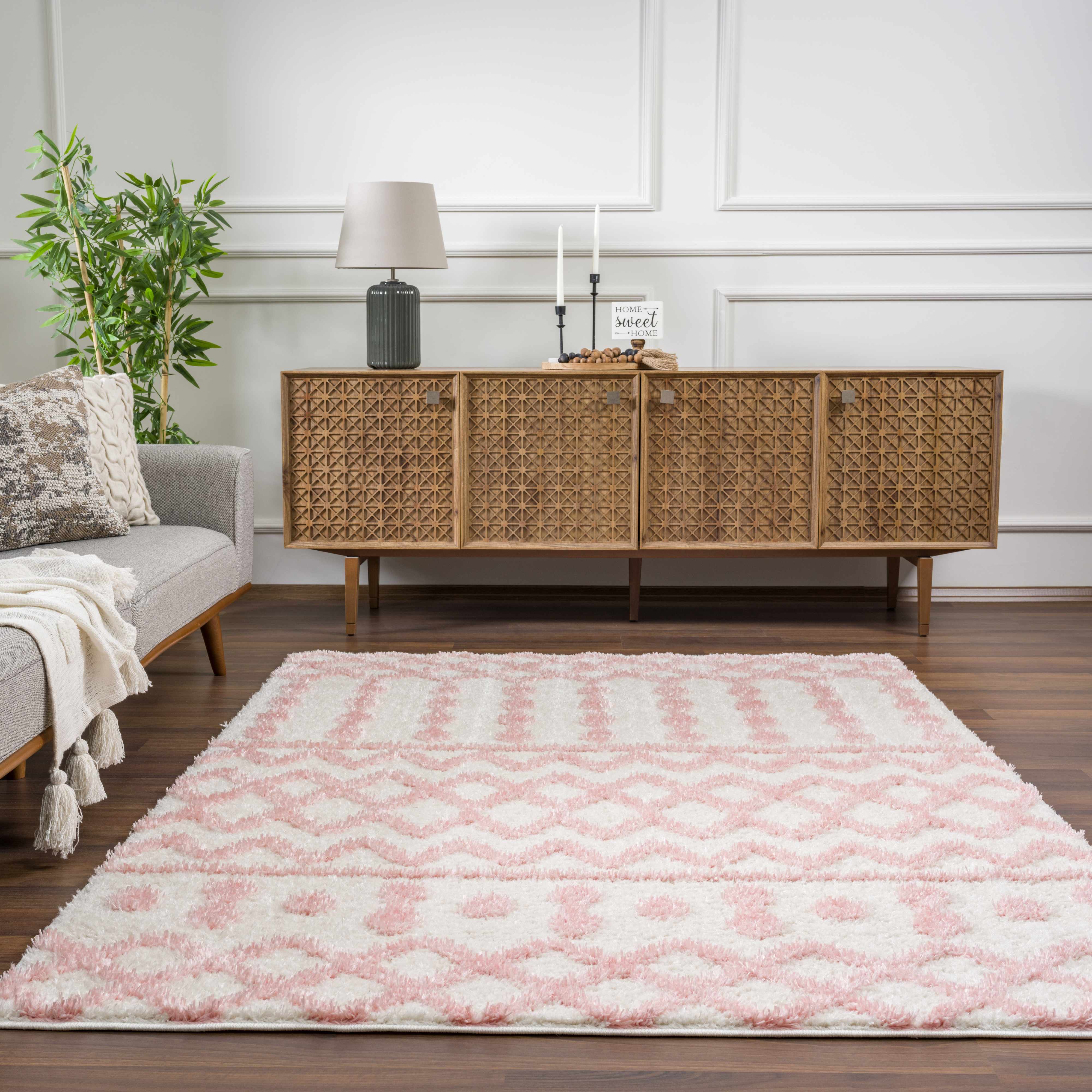 Darva Pink Plush Area Carpet - Bibenanova
