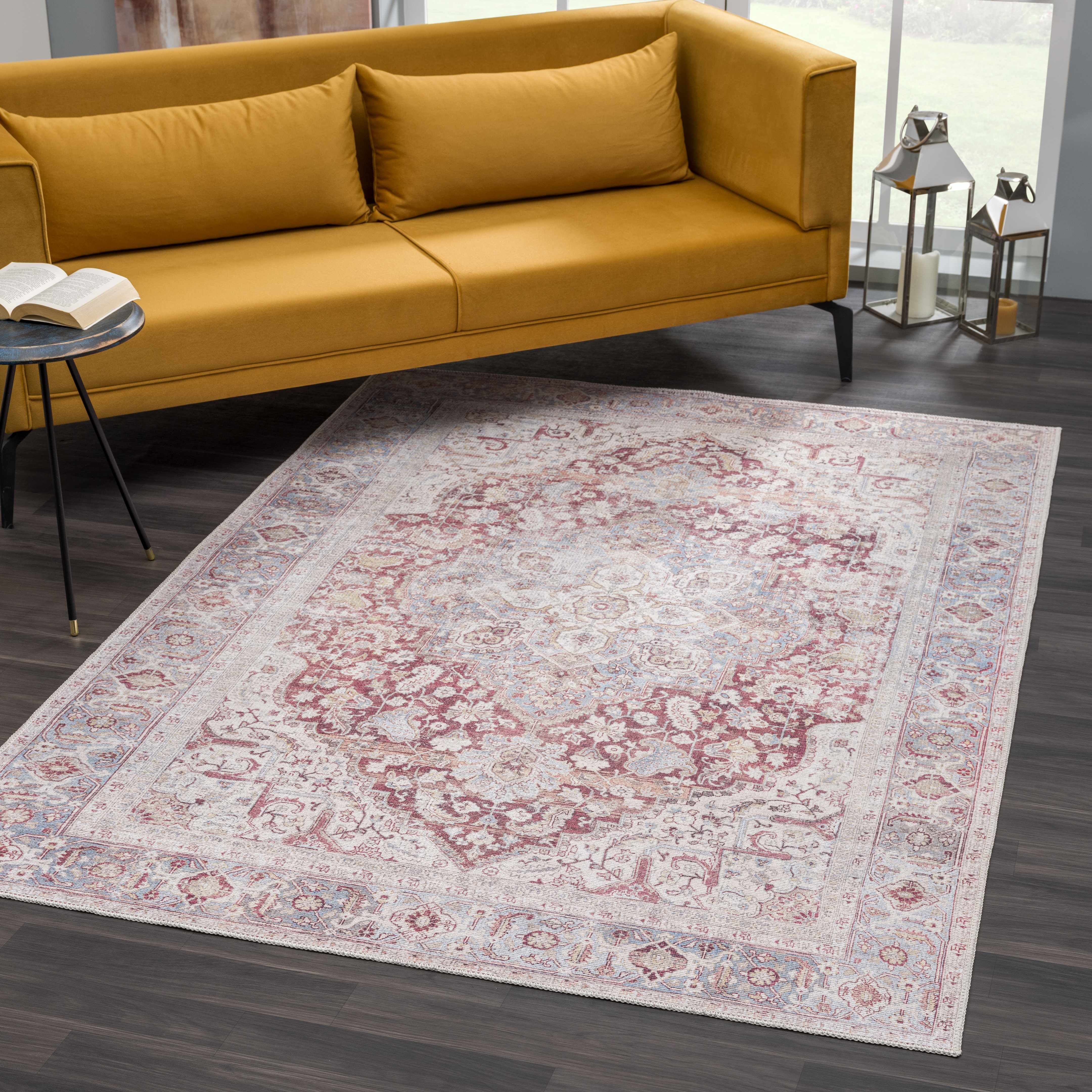 Cream Rust Leeston Washable Rug - Clearance - Bibenanova