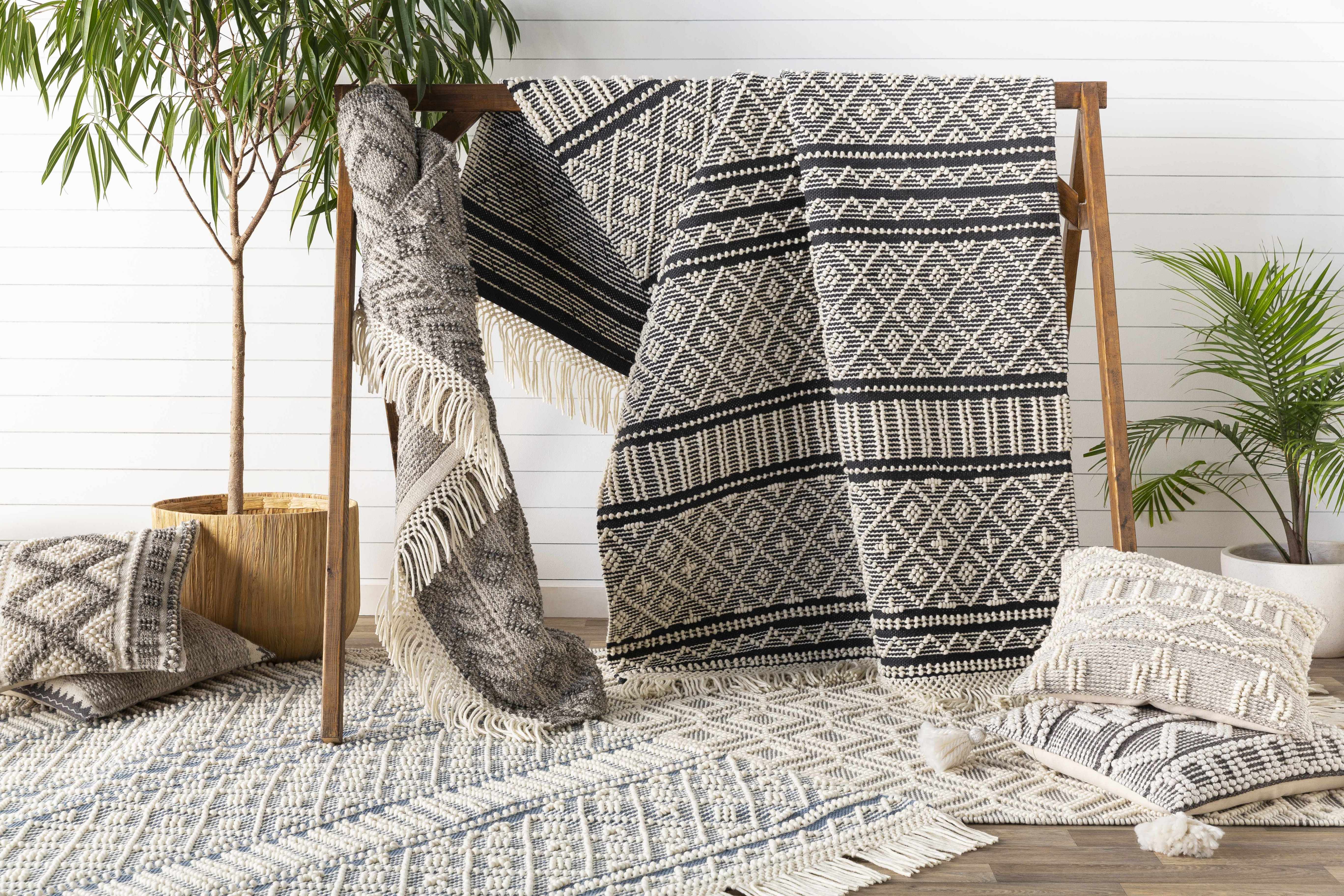 Sagamore Cream Trellis Wool&Cotton Throw Pillow - Bibenanova