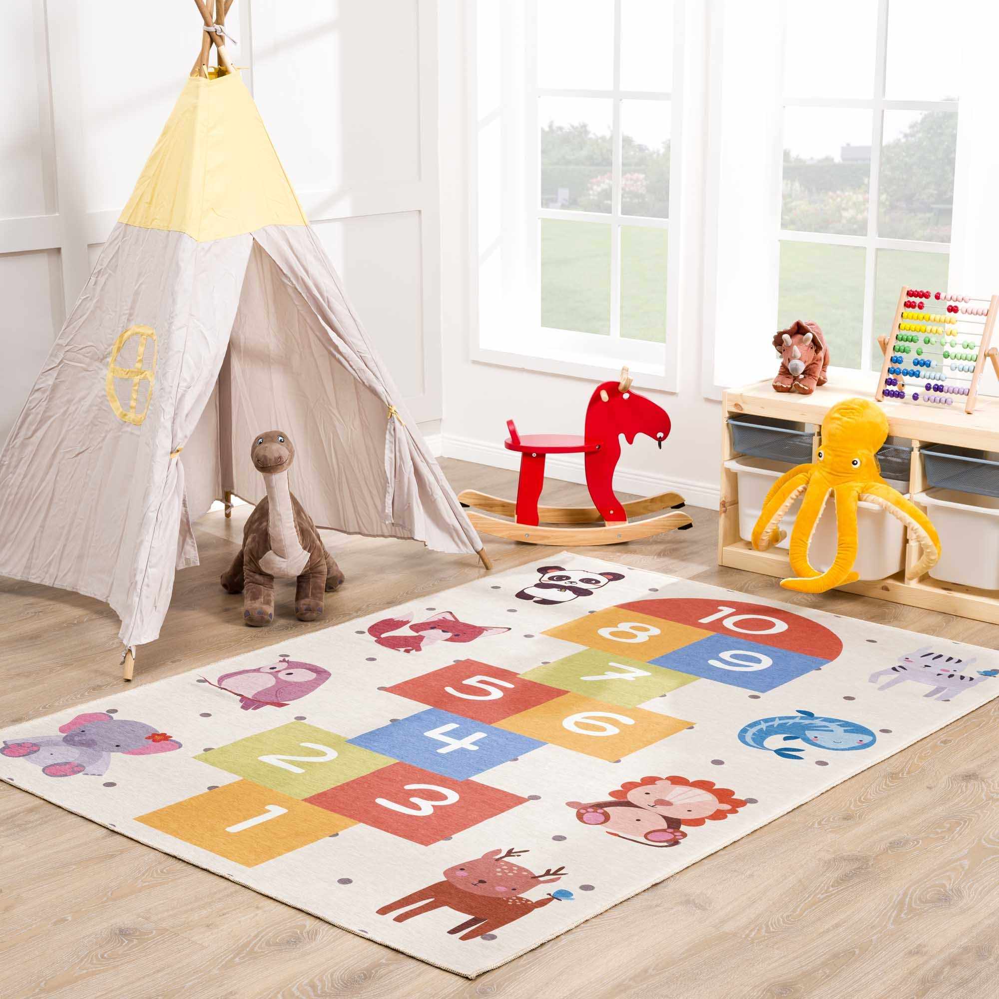Colorful Hopscotch Washable Kids Rug - Bibenanova usa