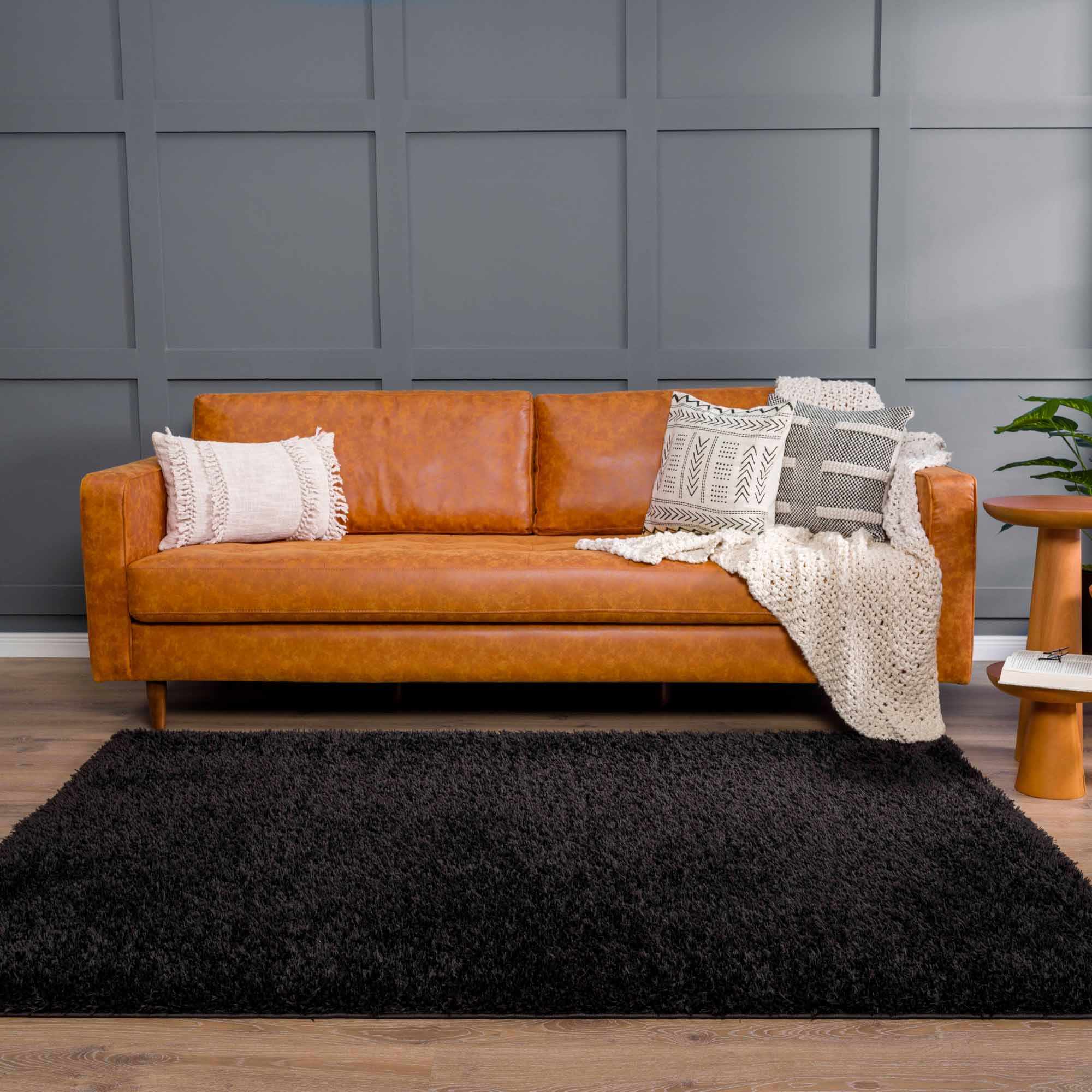 Faina Solid Black Shag Washable Area Rug - Clearance