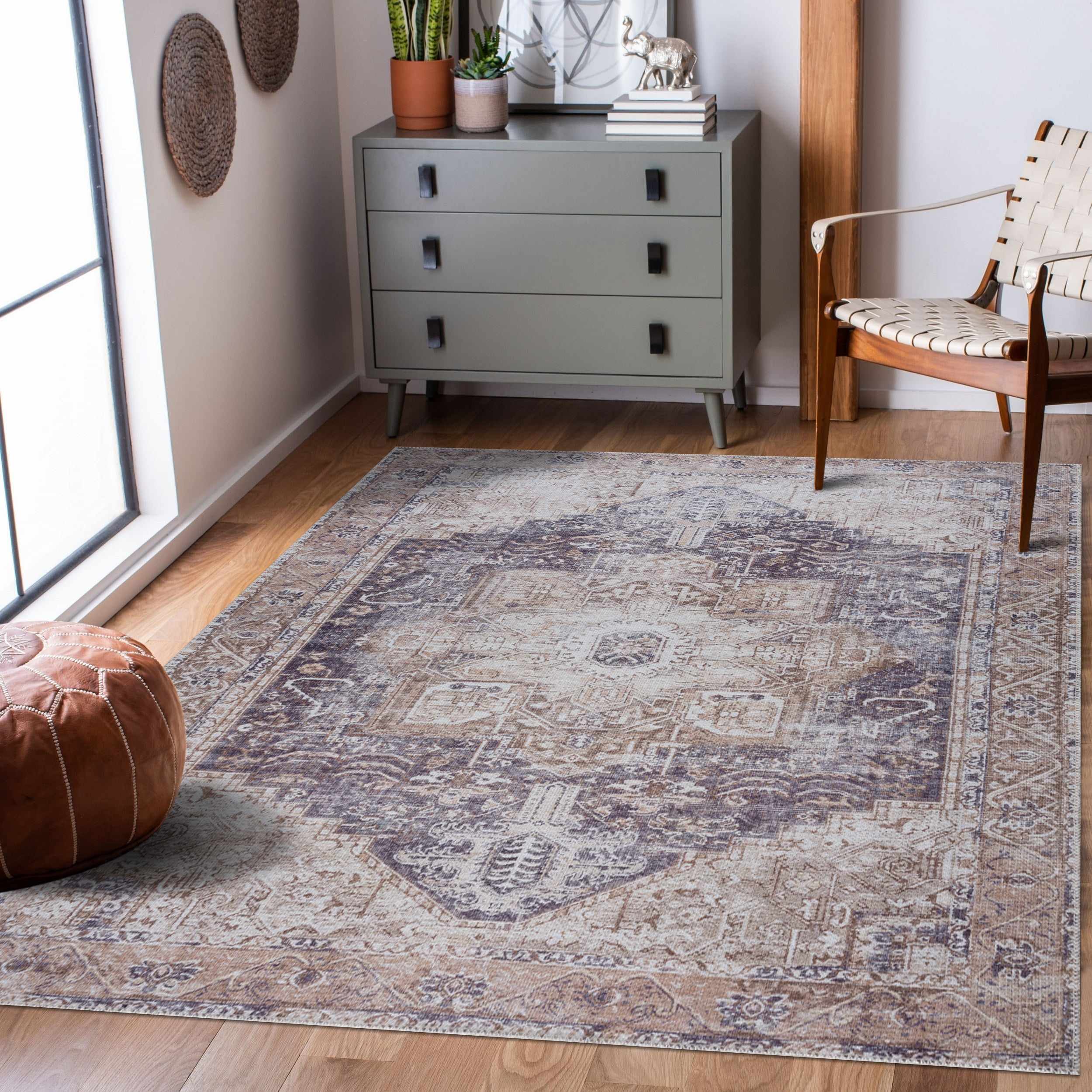 Beige Rosman Washable Area Rug - Promo - Bibenanova
