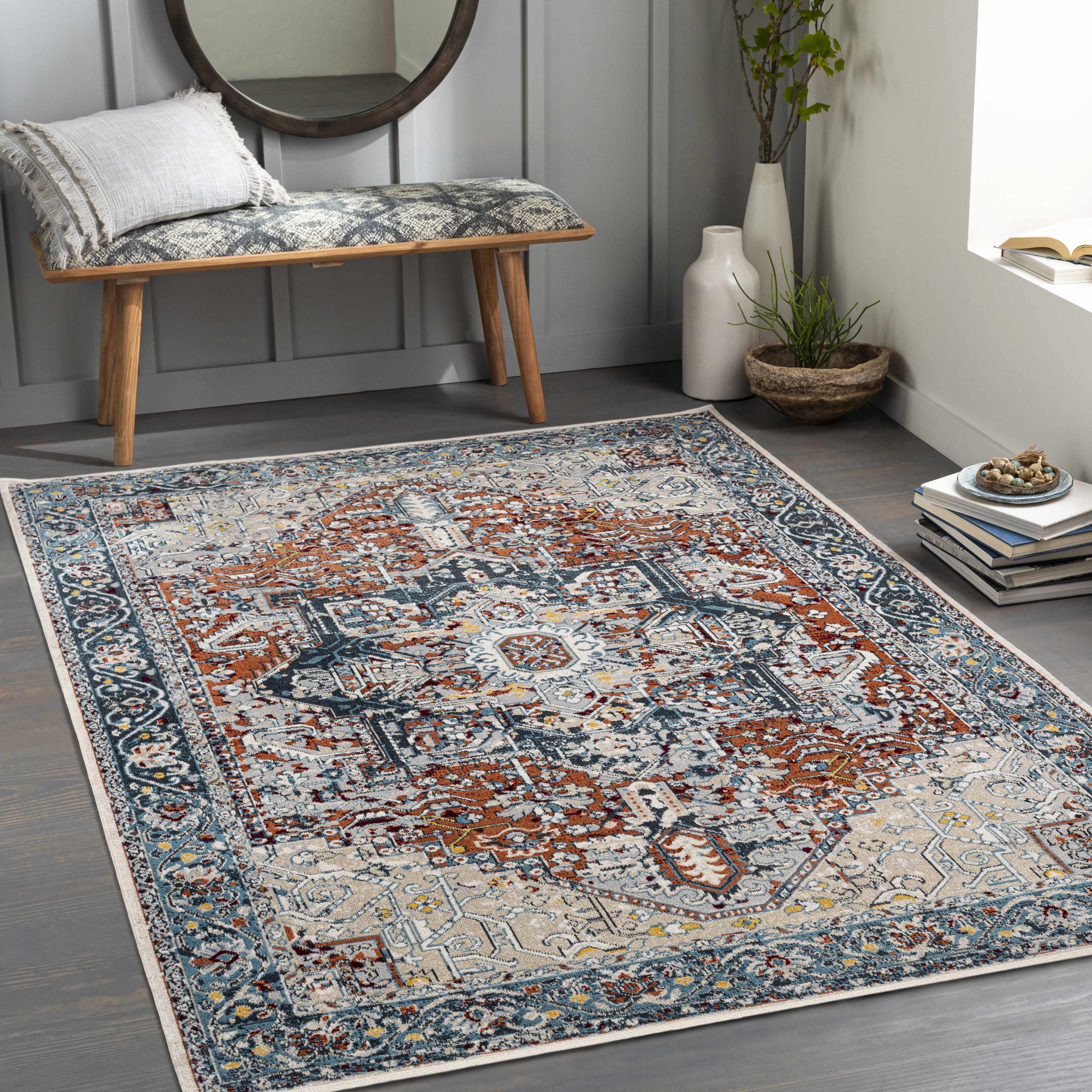 Cabacungan Blue & Rust Washable Area Rug - Clearance - Bibenanova usa