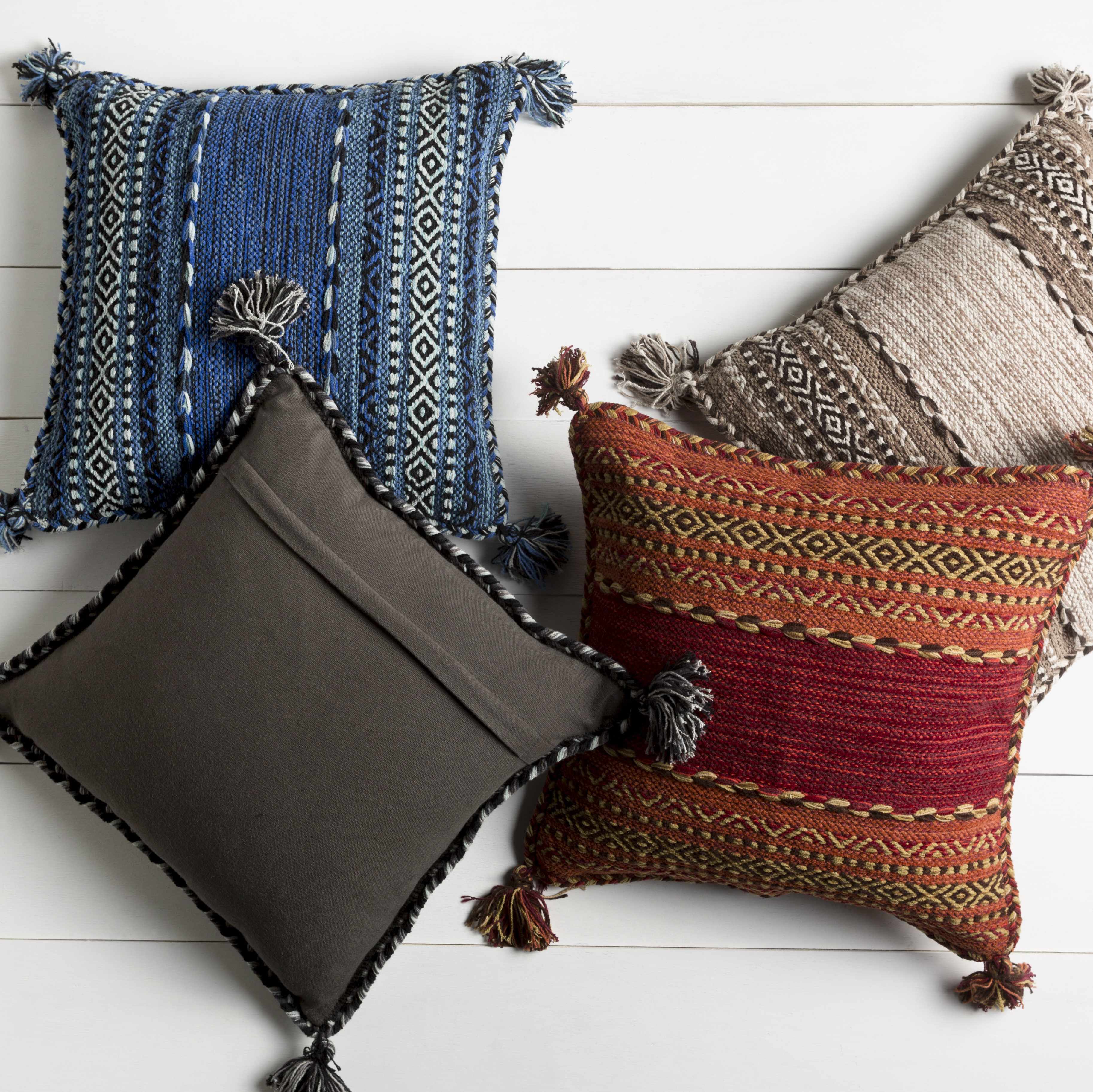 Bensalem Black Geometric Fringe Throw Pillow - Bibenanova