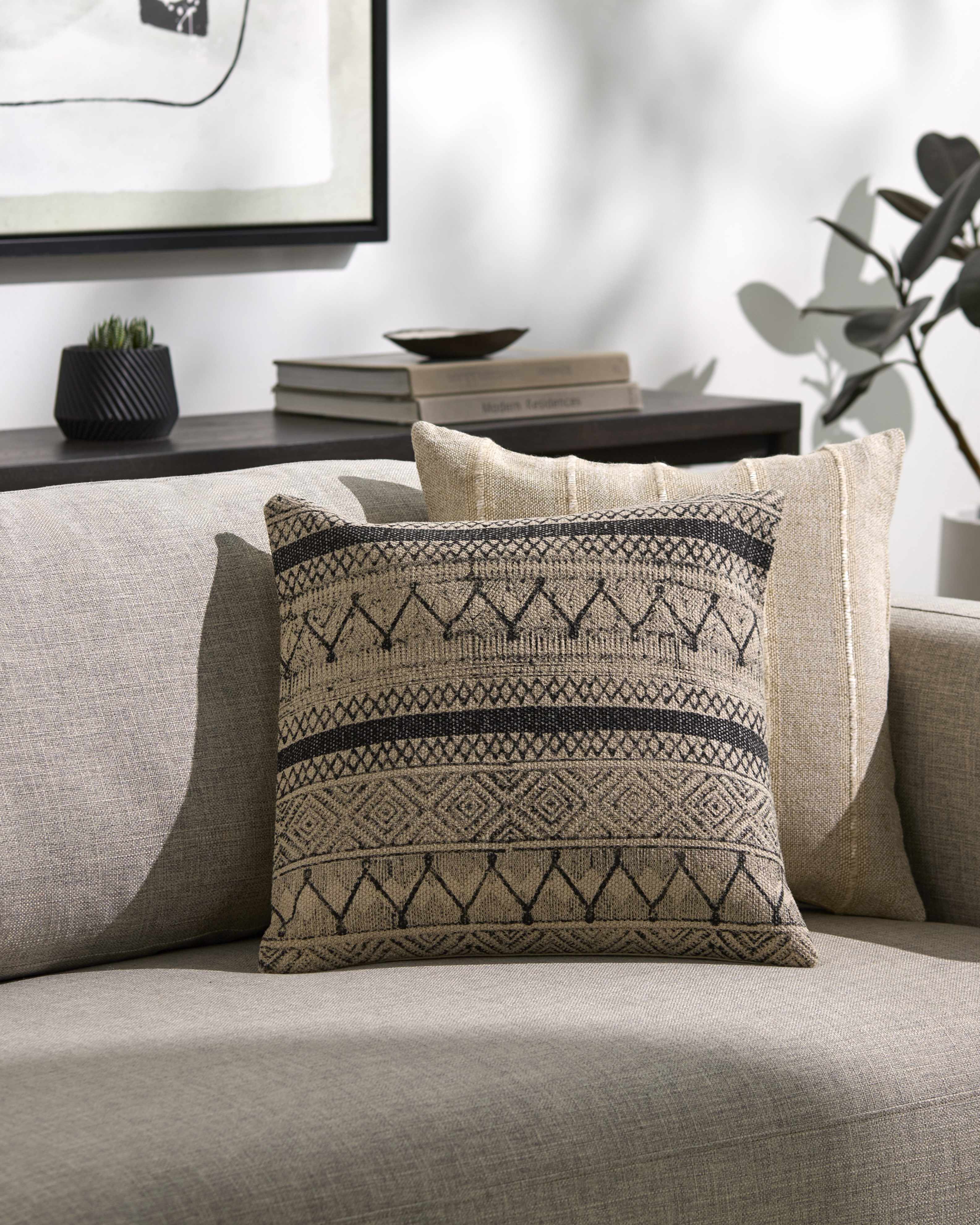 Calliope Monochrome Patterned Throw Pillow - Bibenanova