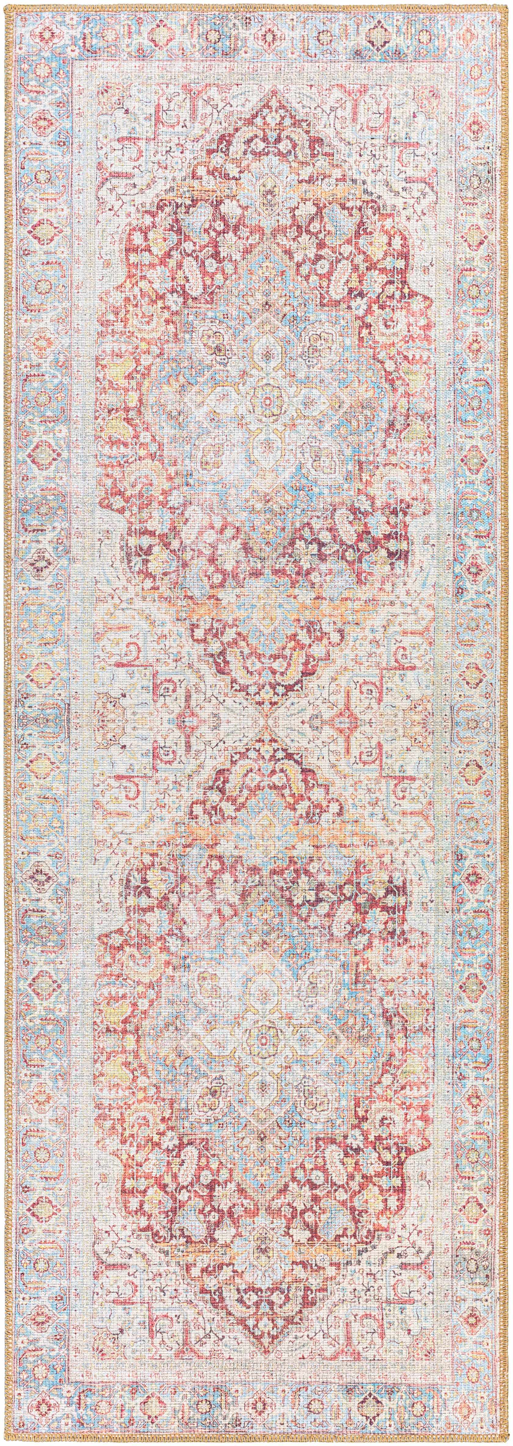 Cream Rust Leeston Washable Rug - Clearance