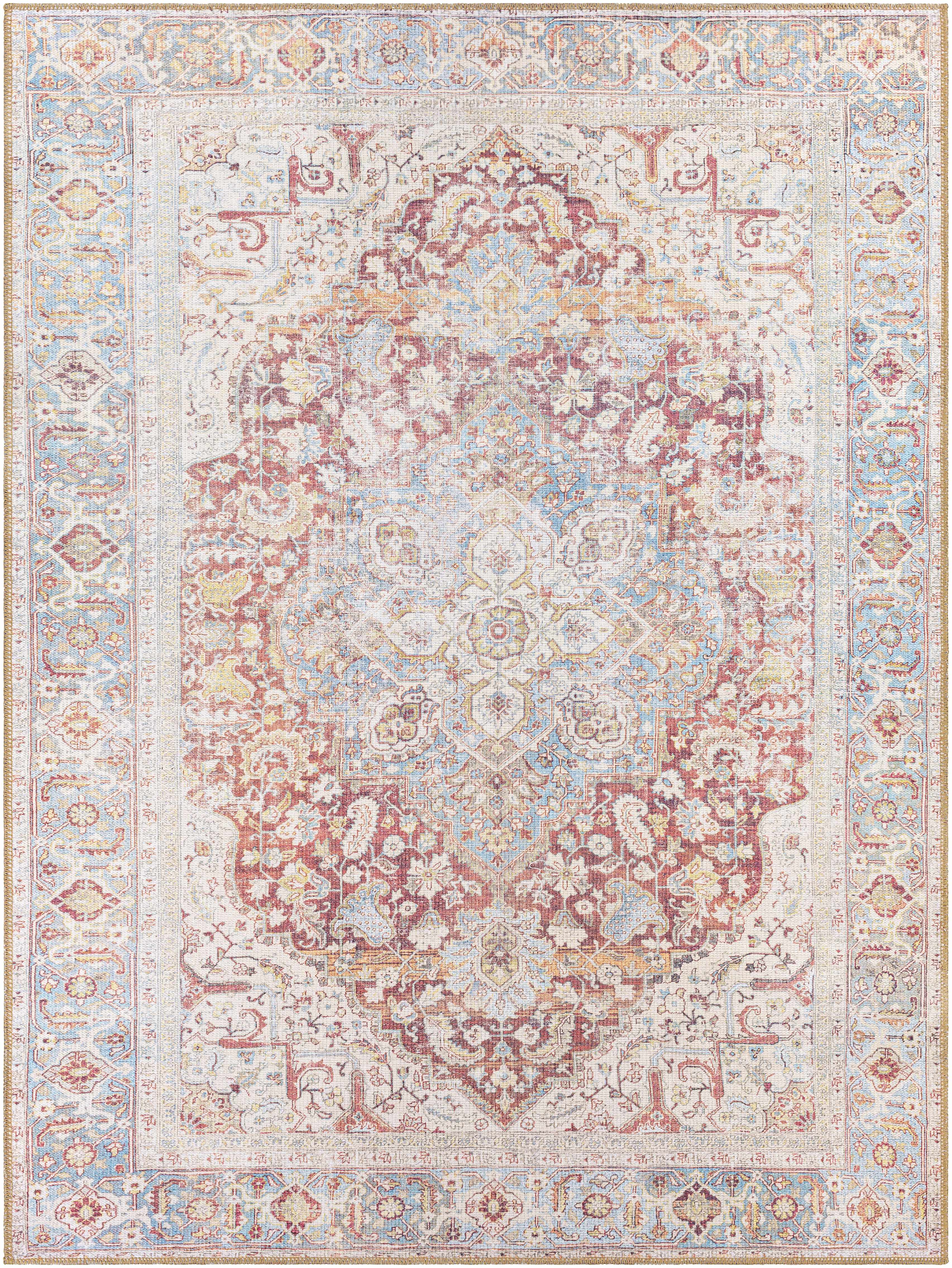 Cream Rust Leeston Washable Rug - Clearance