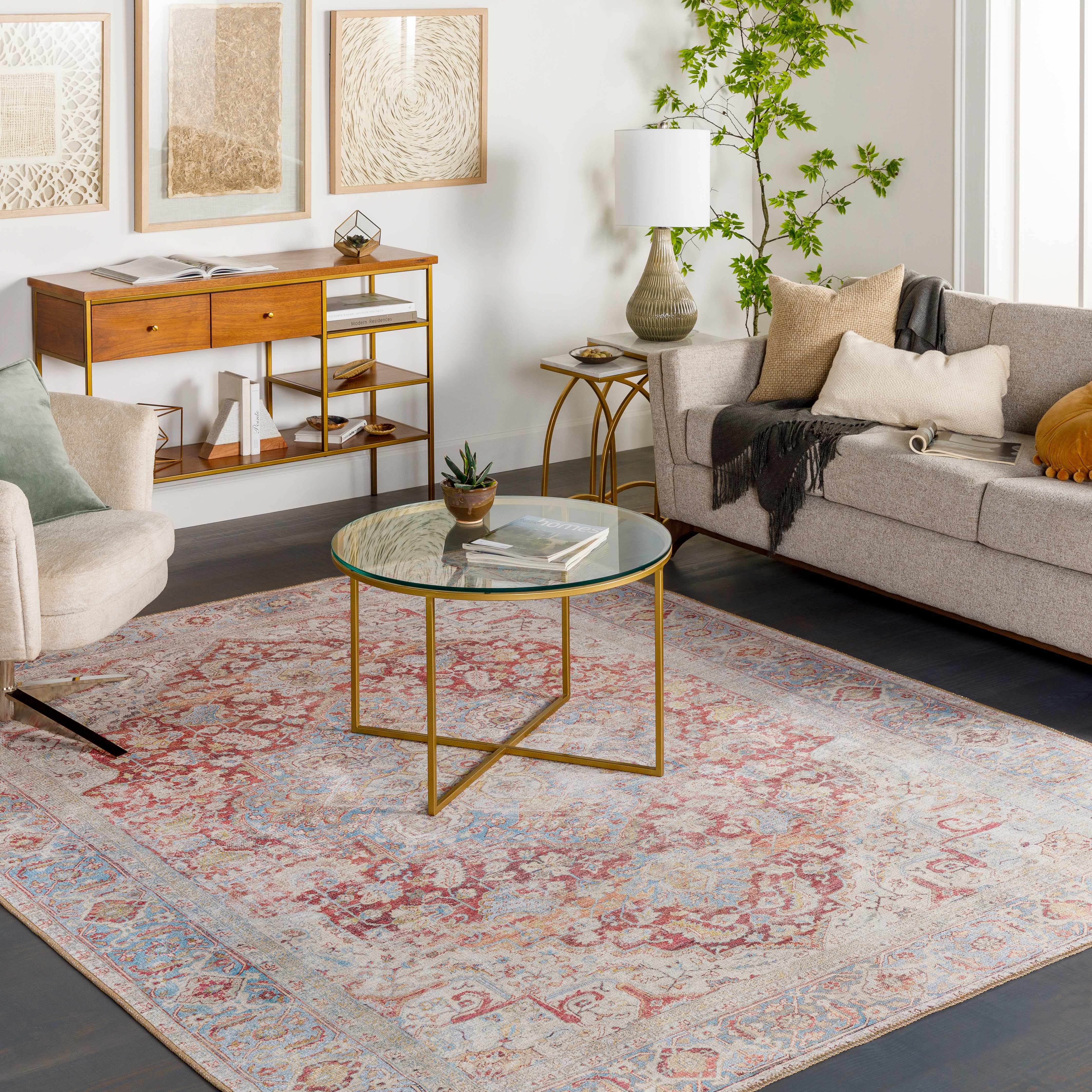 Cream Rust Leeston Washable Rug - Clearance - Bibenanova