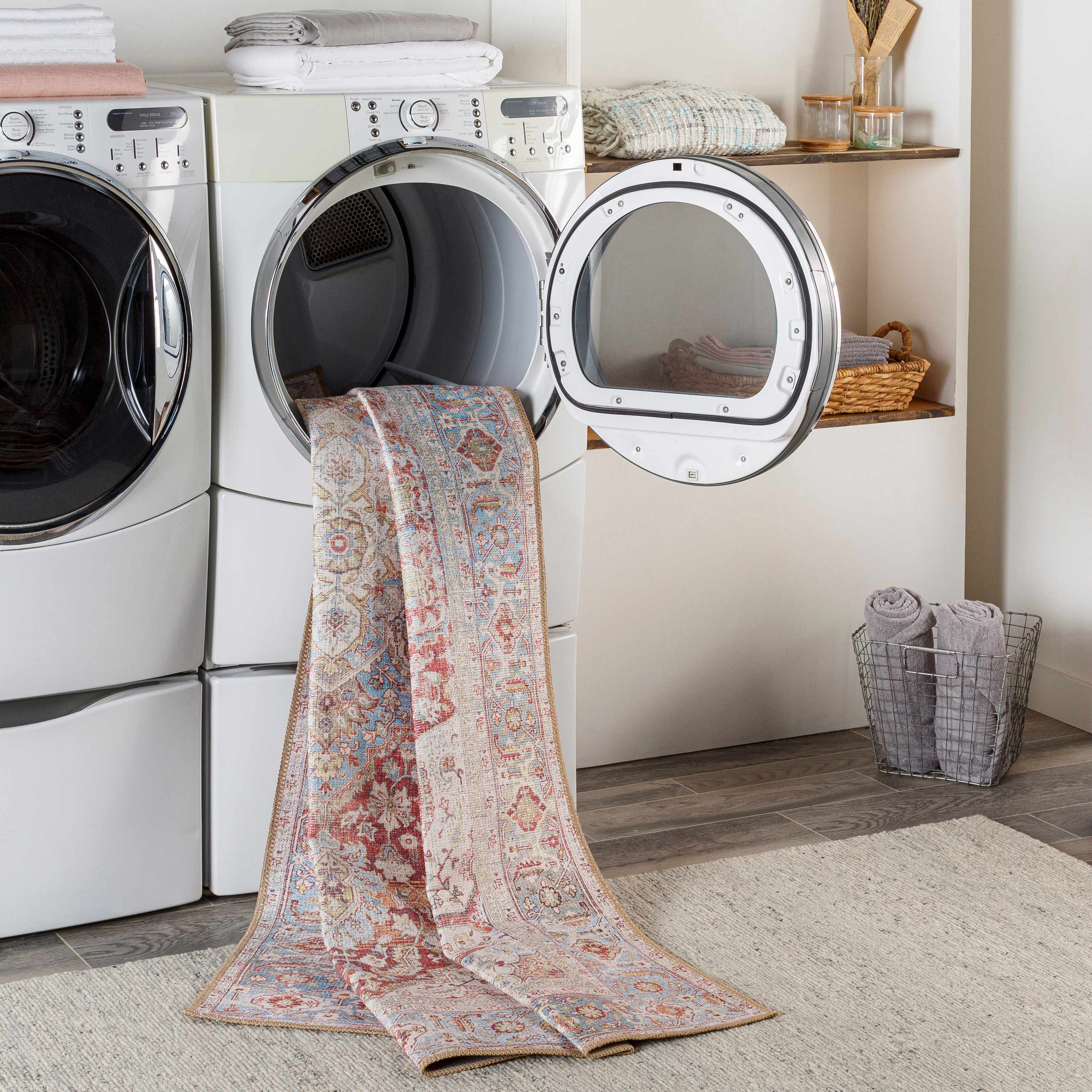 Cream Rust Leeston Washable Rug - Clearance