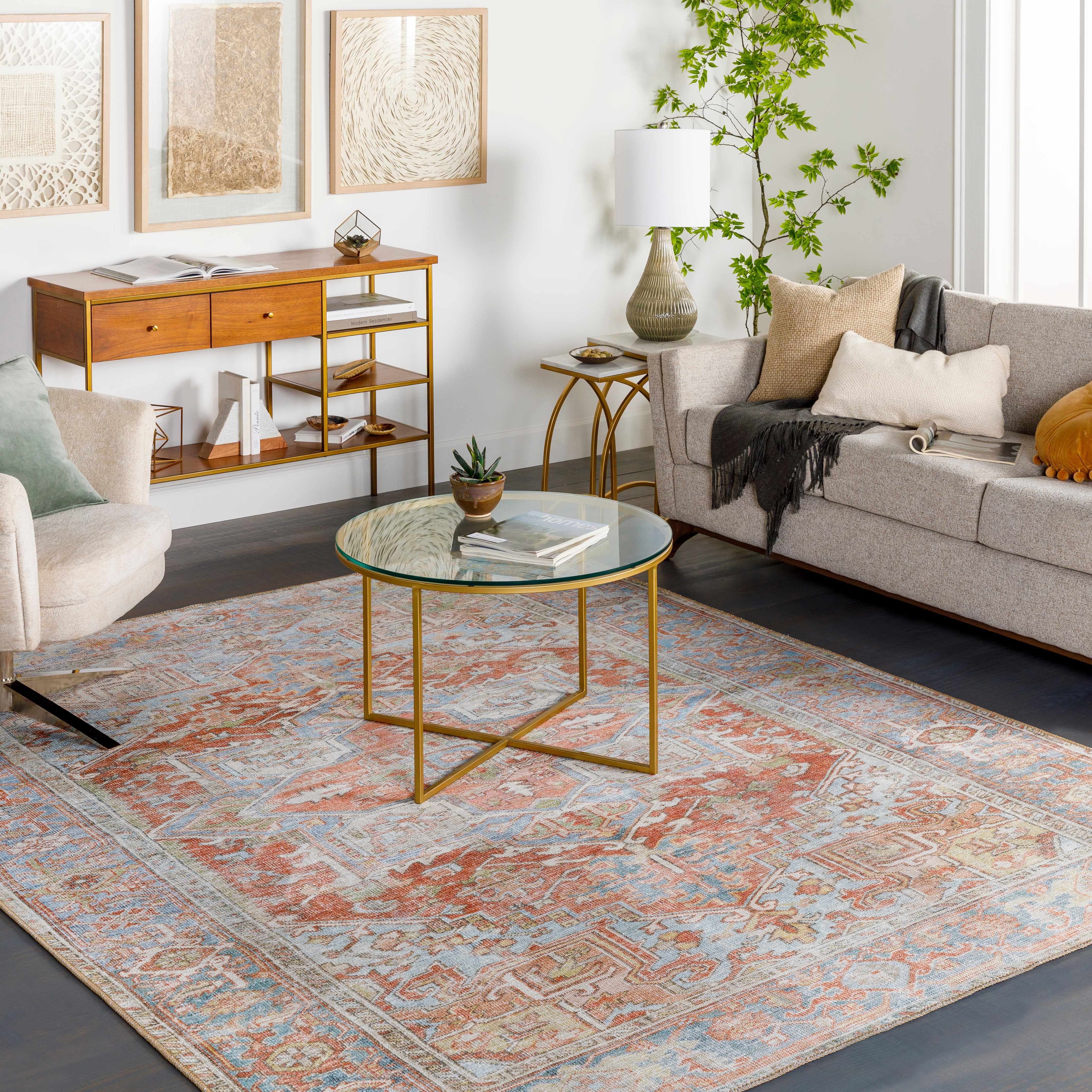Rust Maayon Washable Rug - Bibenanova usa